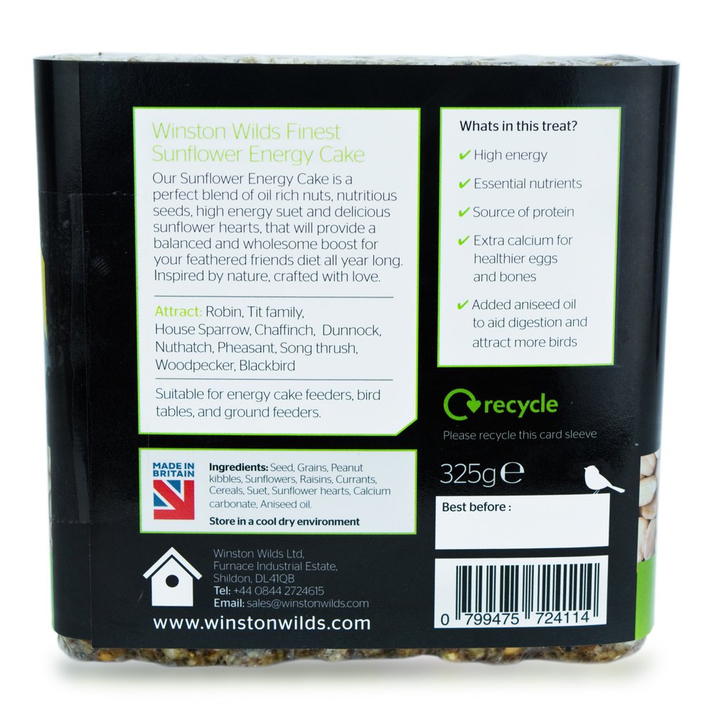Winston Wilds Sunflower Energy Cake packaging with text and branding