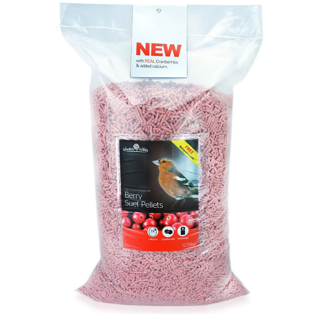 Bag of berry suet pellets with a visible brand label on a white background