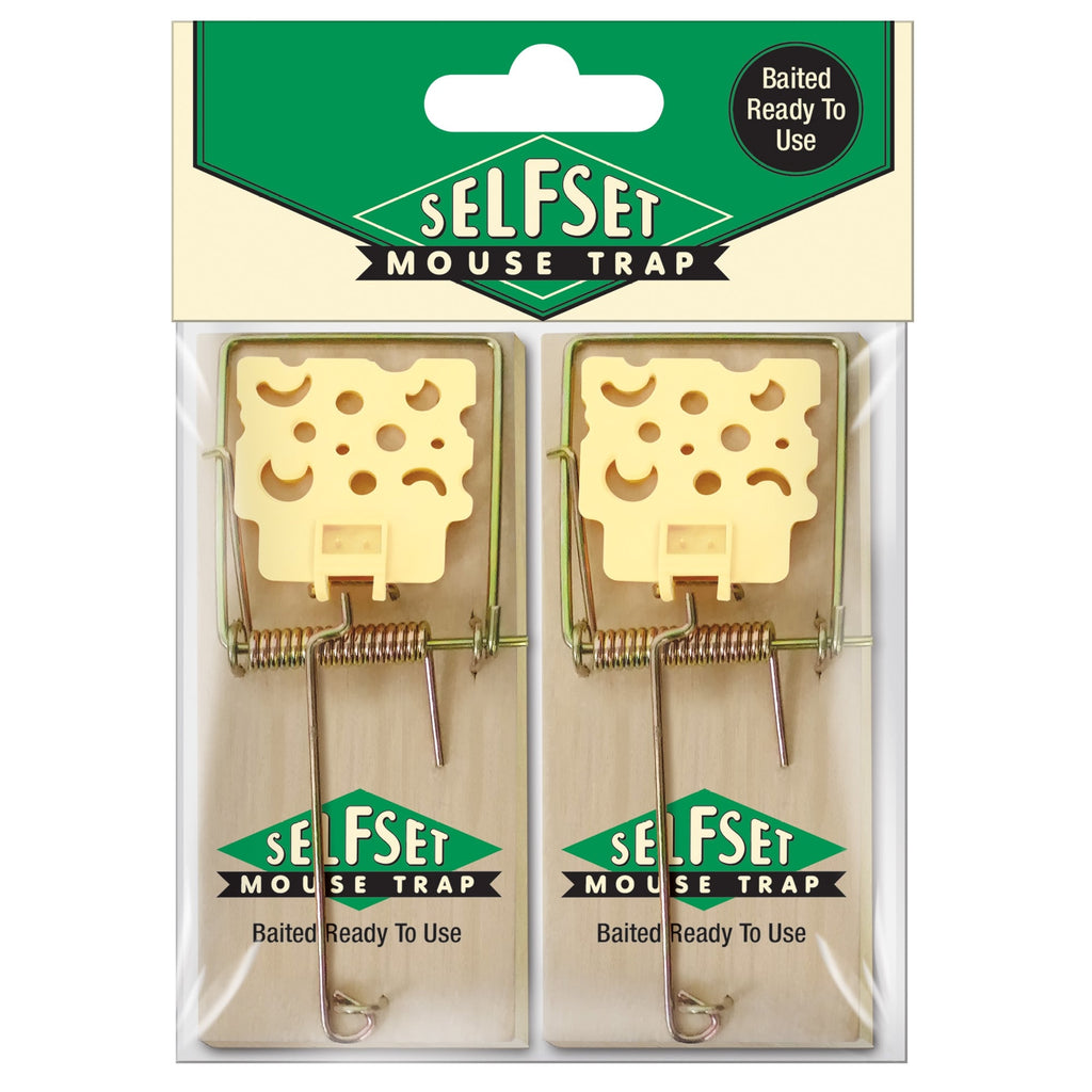 Selfset Wooden Pre-Baited Mouse Trap - Twin Pack