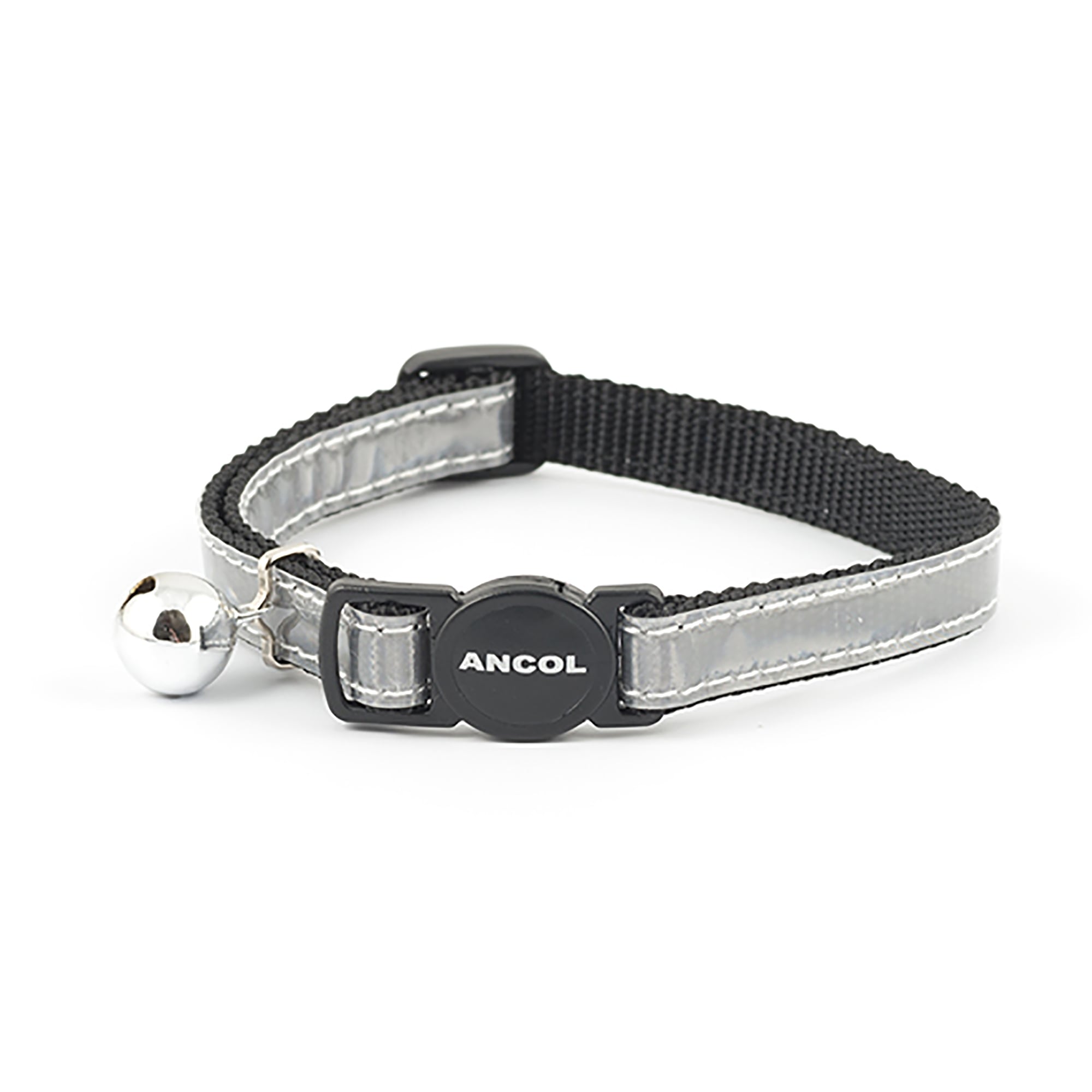 Ancol Gloss Reflective Safety Cat Collar With Bell - Silver (20-30cm)