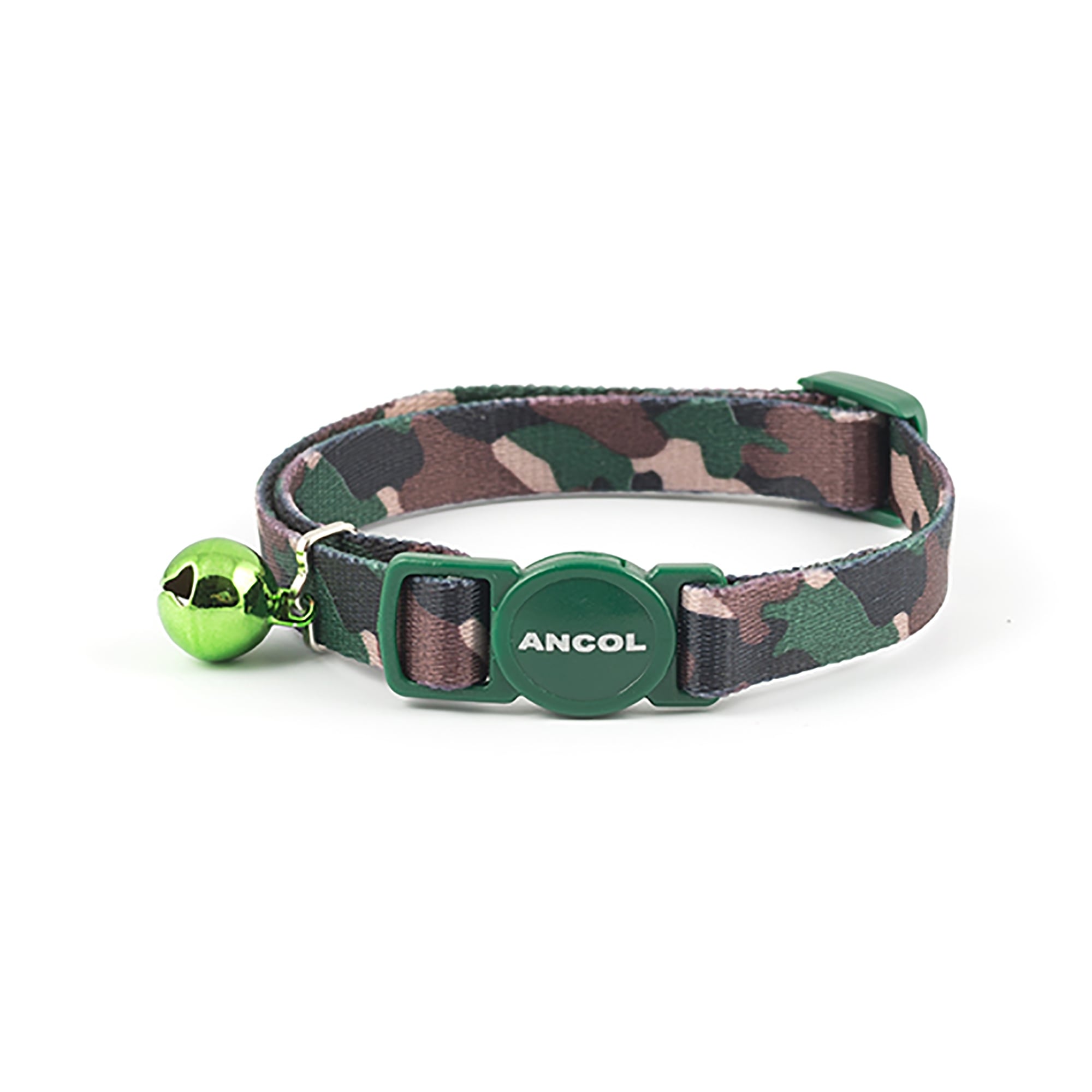 Ancol Camouflage Cat Safety Collar With Bell - Green (20-30cm)