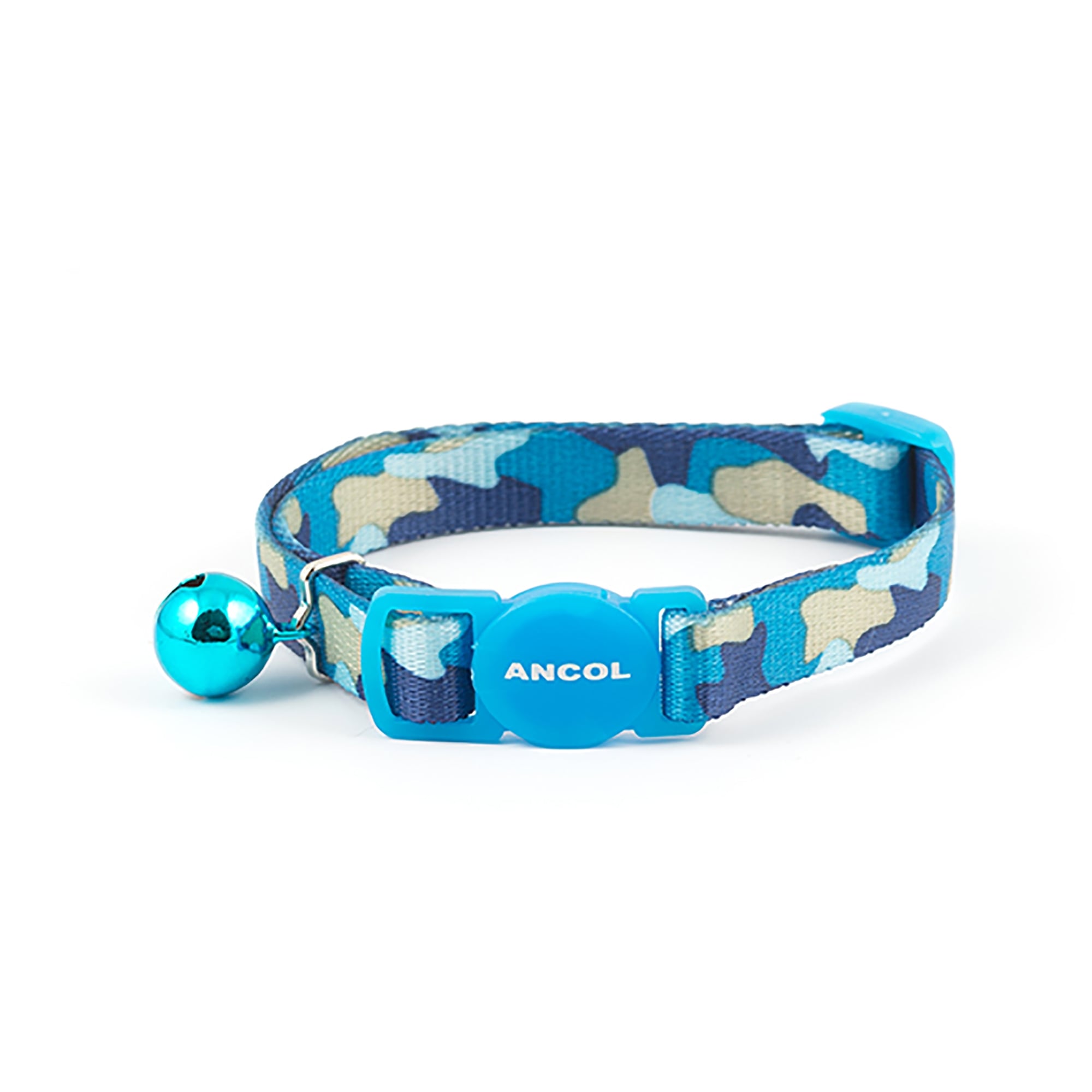 Ancol Camouflage Safety Cat Collar With Bell - Blue (20-30cm)