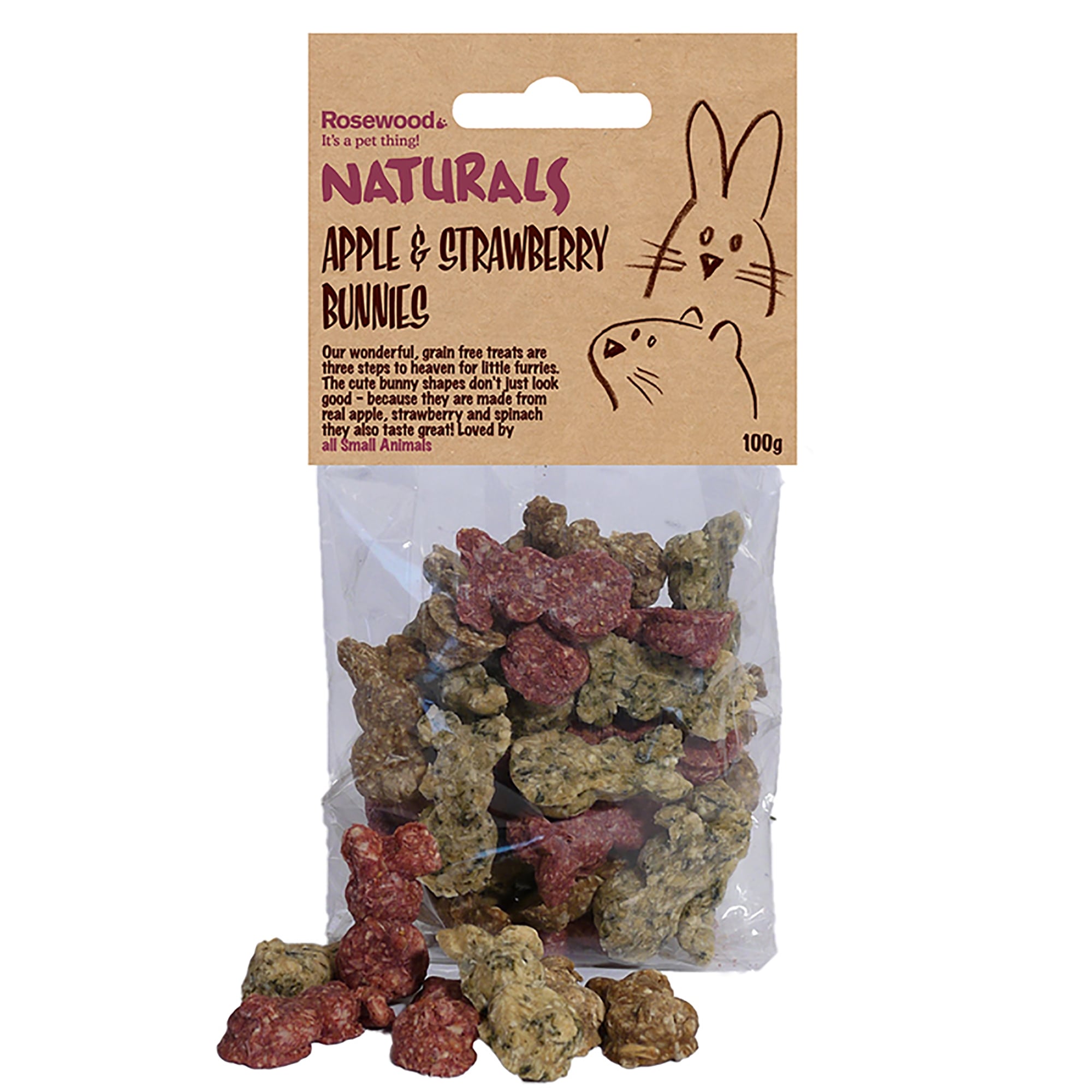 Naturals Apple & Strawberry Bunnies for Small Animals 100g