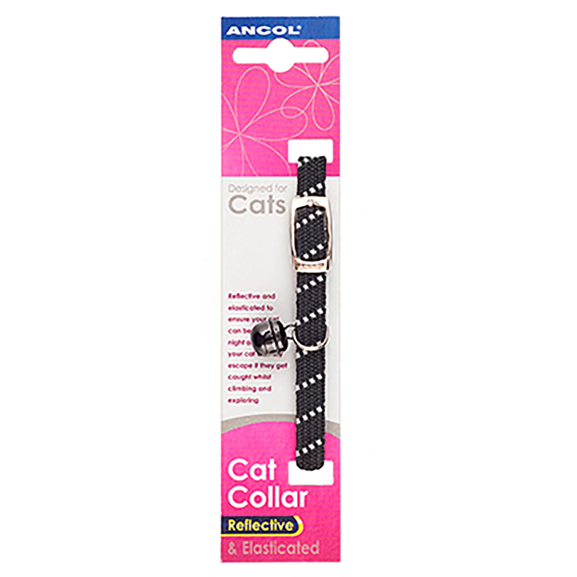 Ancol Softweave Reflective Elastic Cat Collar - Black (20-30cm)