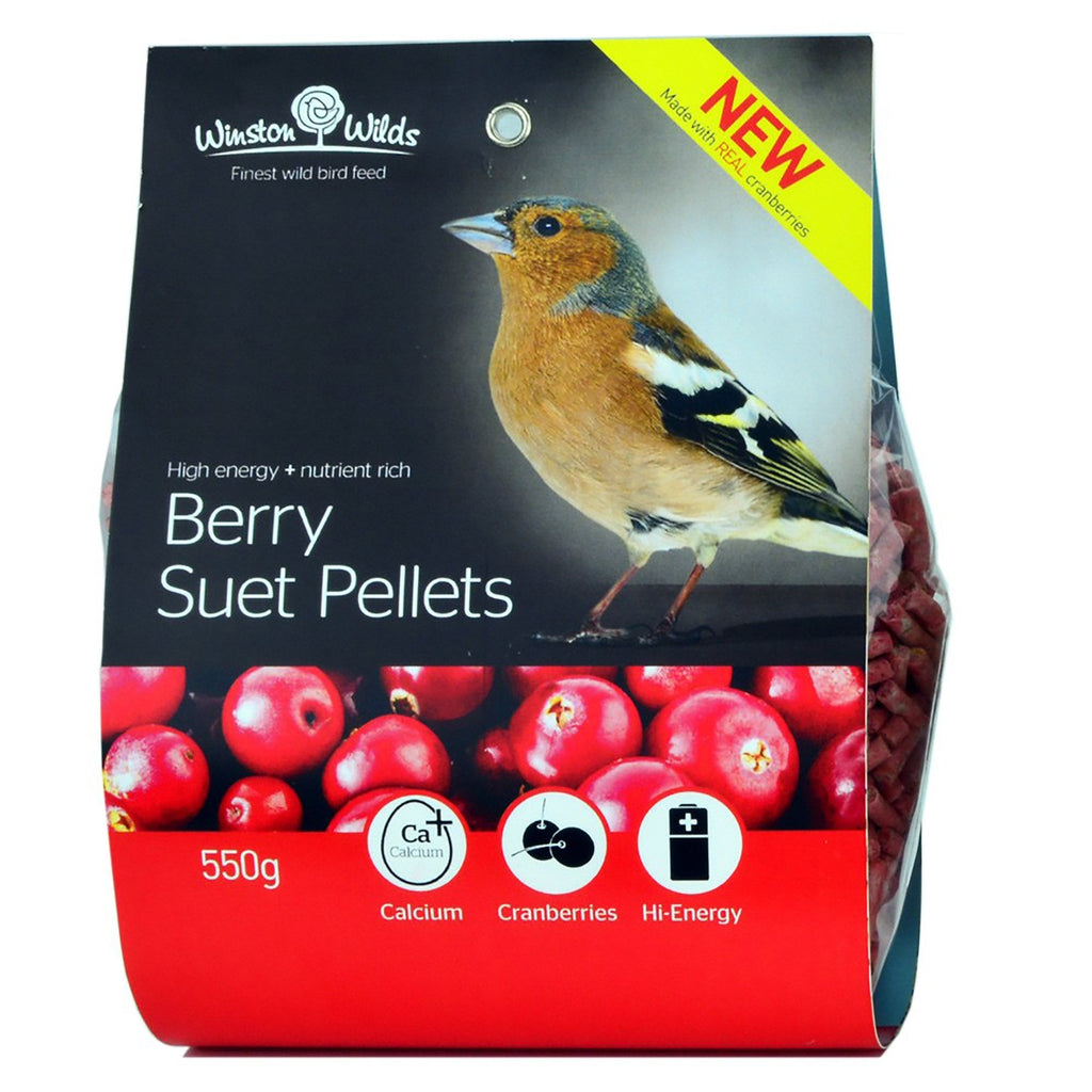 Winston Wilds Berry Suet Pellets packaging with a bird on the label
