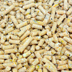 Close-up of a pile of small, cylindrical pasta-like food items.