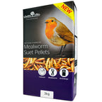 Winston & Wilds Mealworm Suet Pellets packaging with a robin on a white background