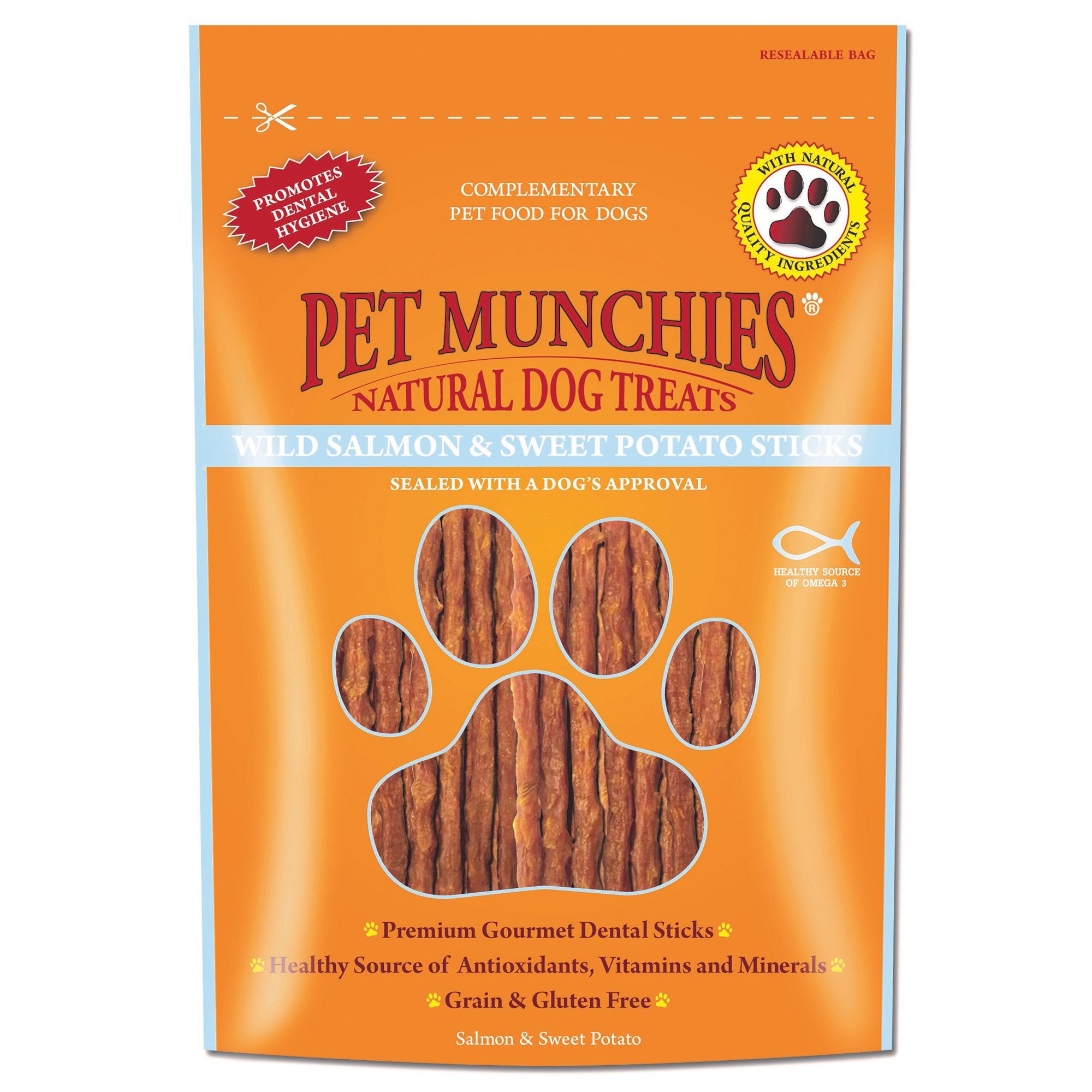 Pet Munchies Wild Salmon & Sweet Potato Sticks Natural Dog Treats 90g