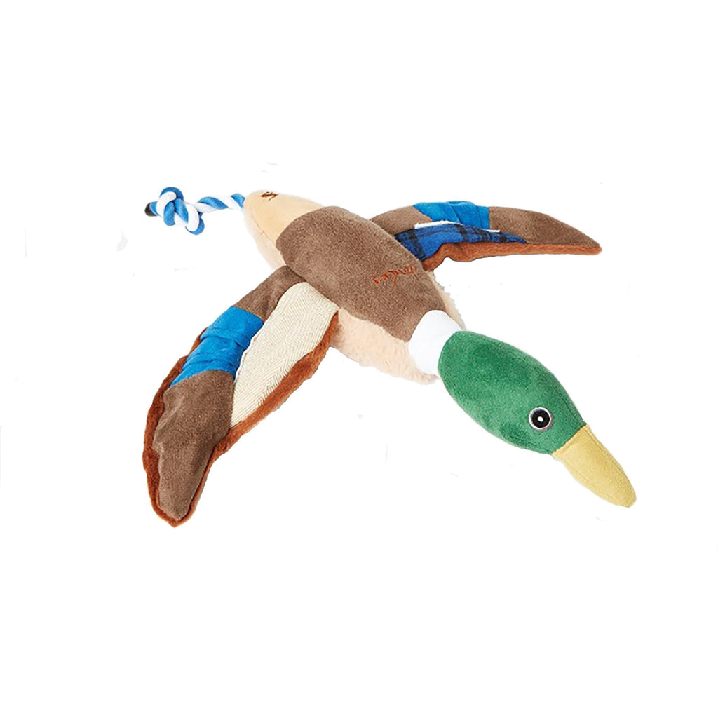Plush and rope duck toy with a white background