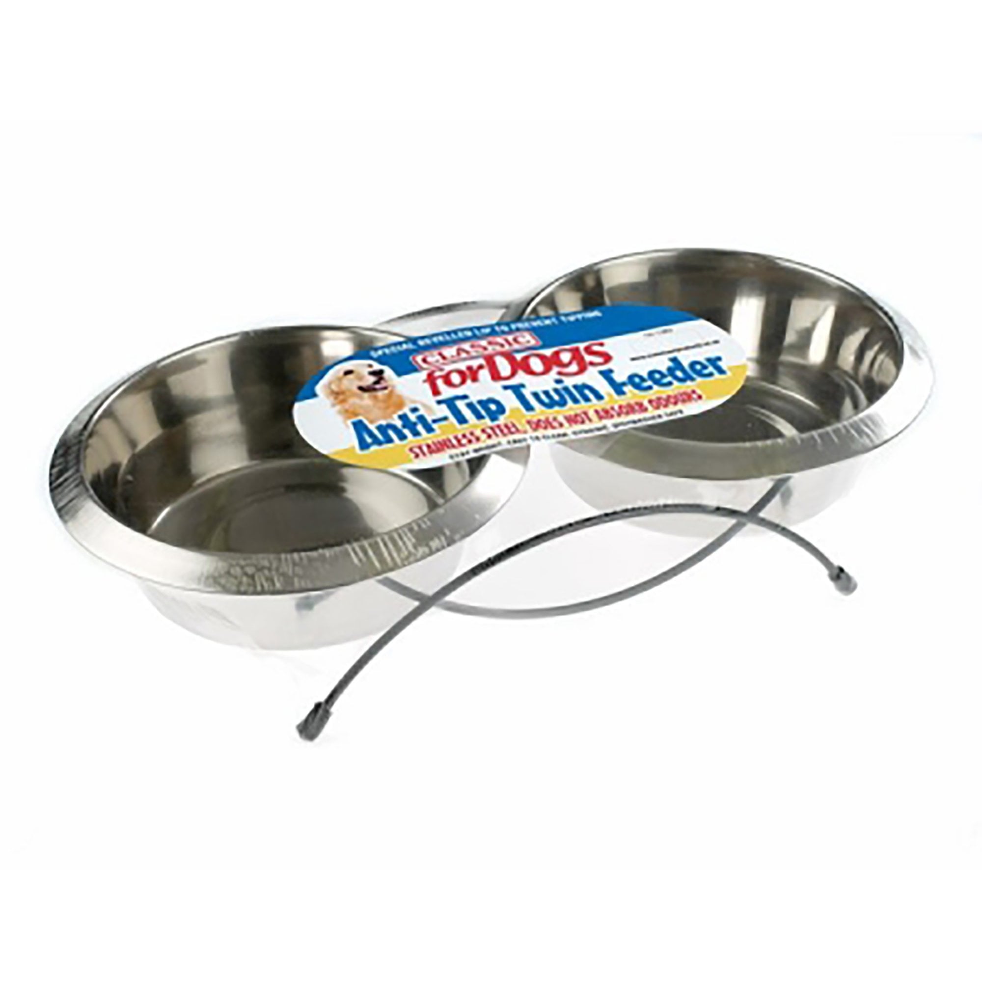 Stainless Steel Anti-Tip Twin Feeder Dog Bowls 2 x 1900ml Bowls