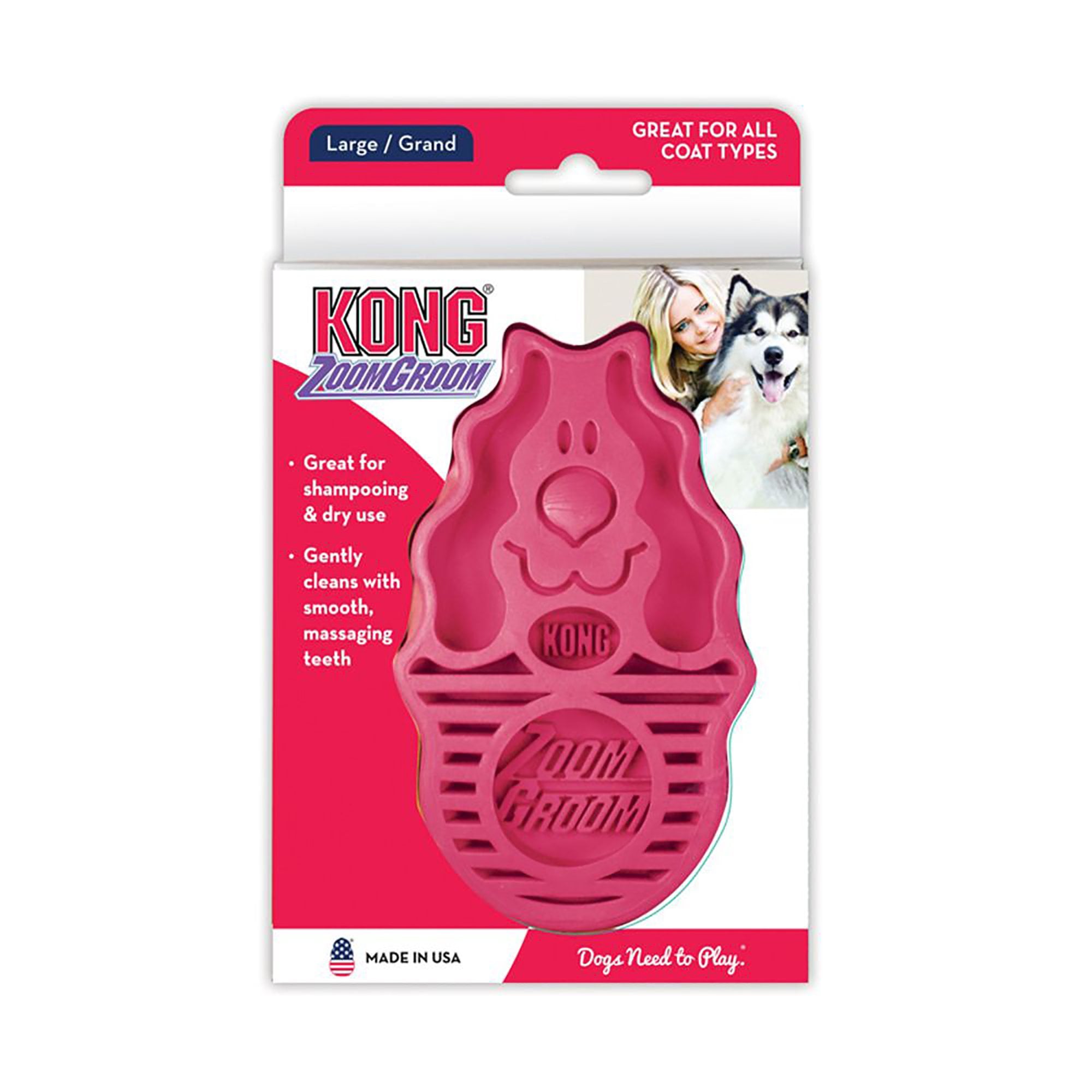 KONG Zoom Groom Dog Brush Raspberry - Large