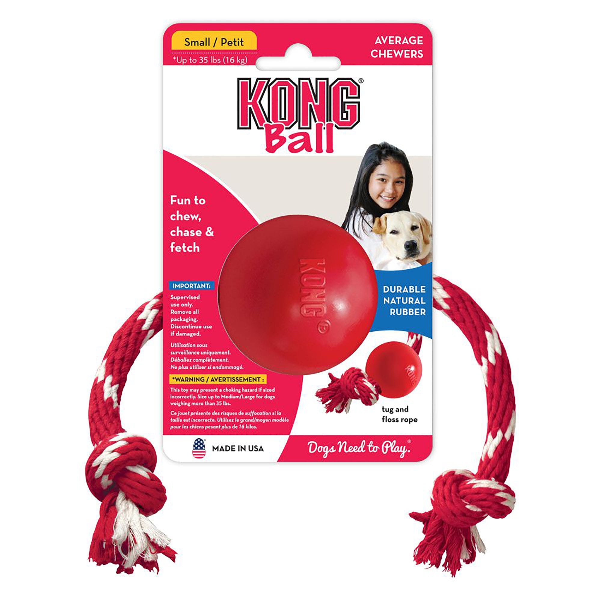 Classic Ball with Rope Dog Toy Small