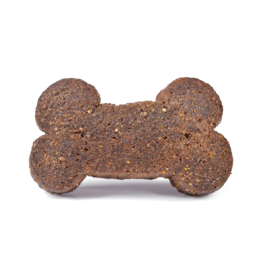 Dog bone-shaped treat on a white background
