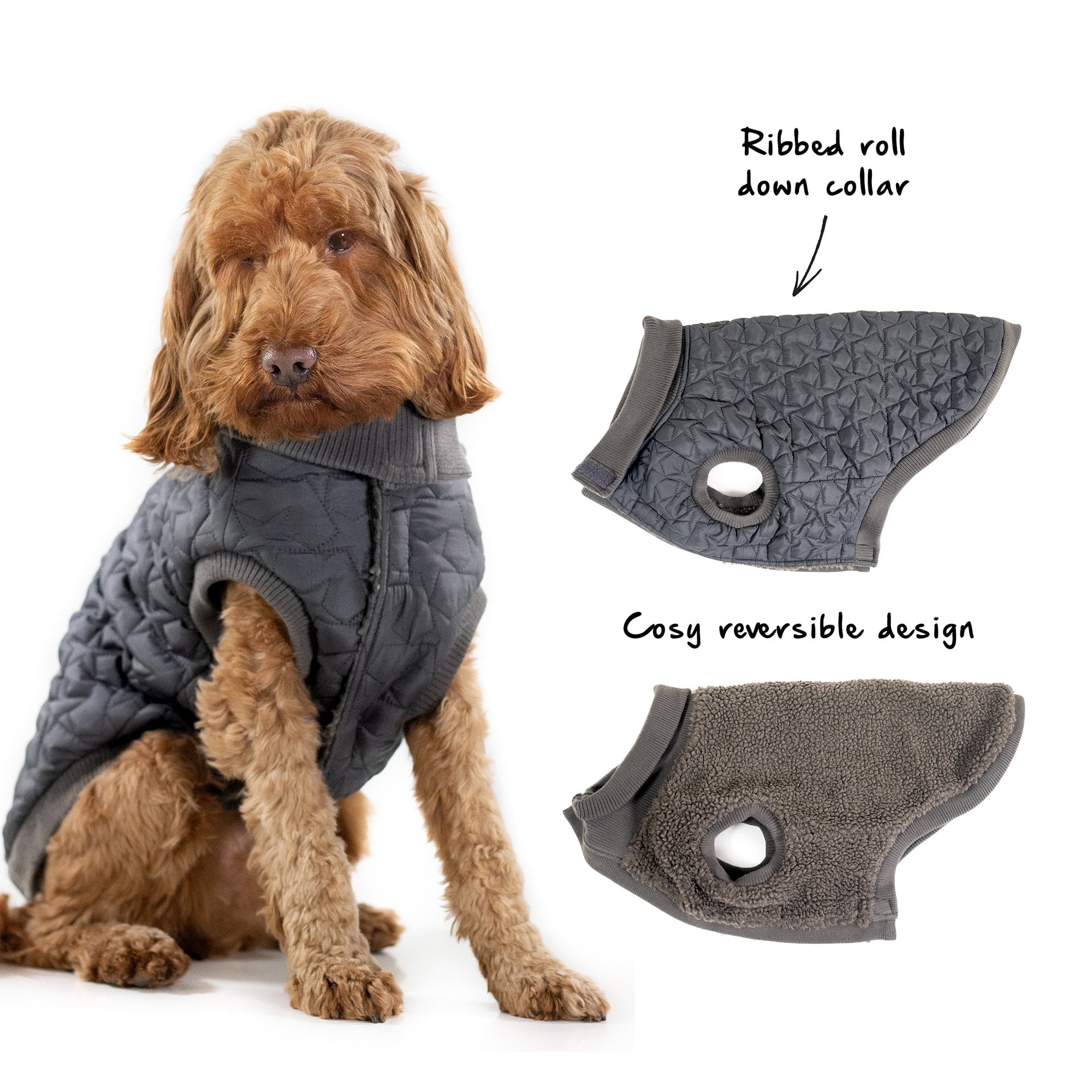 Cupid & Comet Reversible Star Quilted Dog Gilet Large