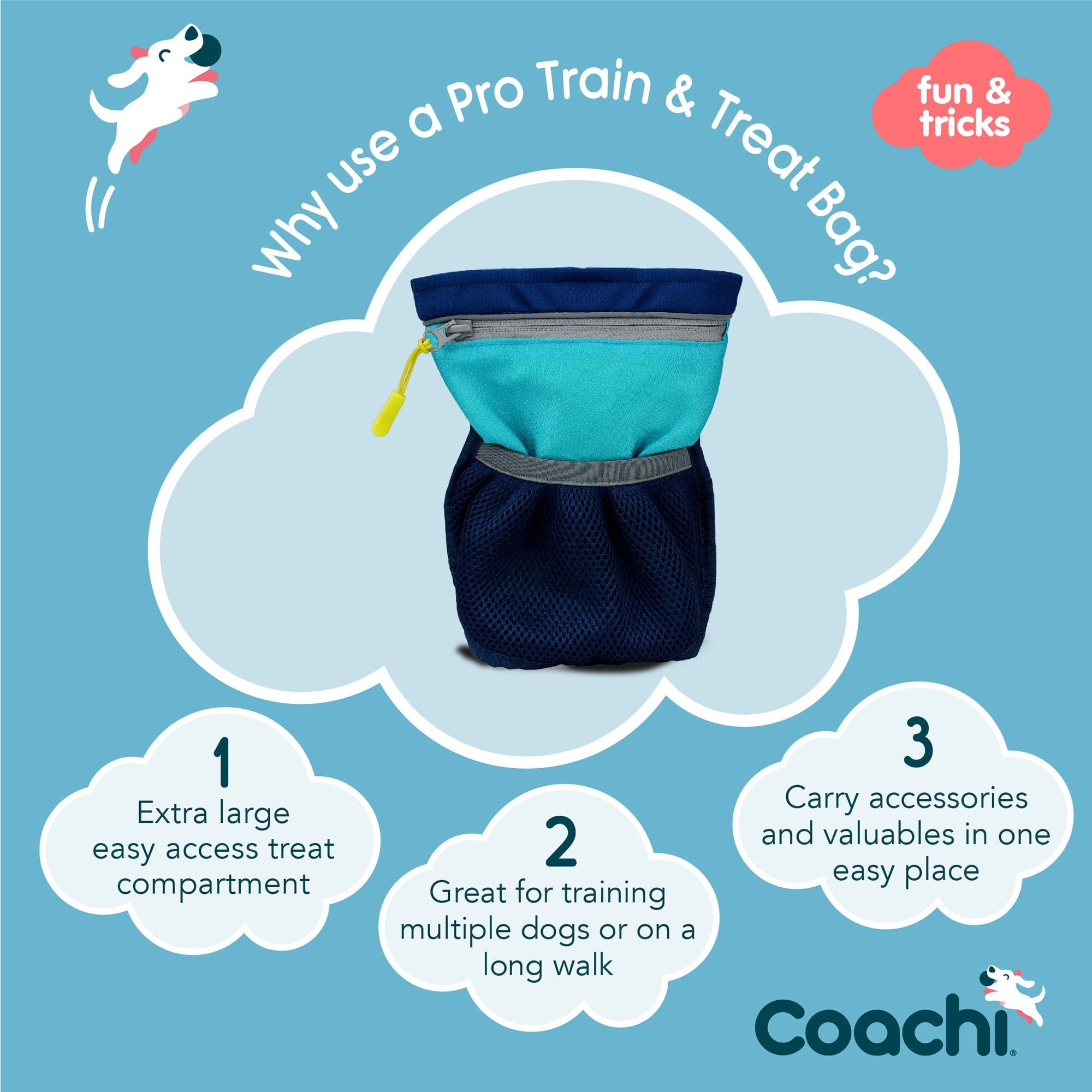 Coachi Train & Treat Dog Bag - Navy & Light Blue