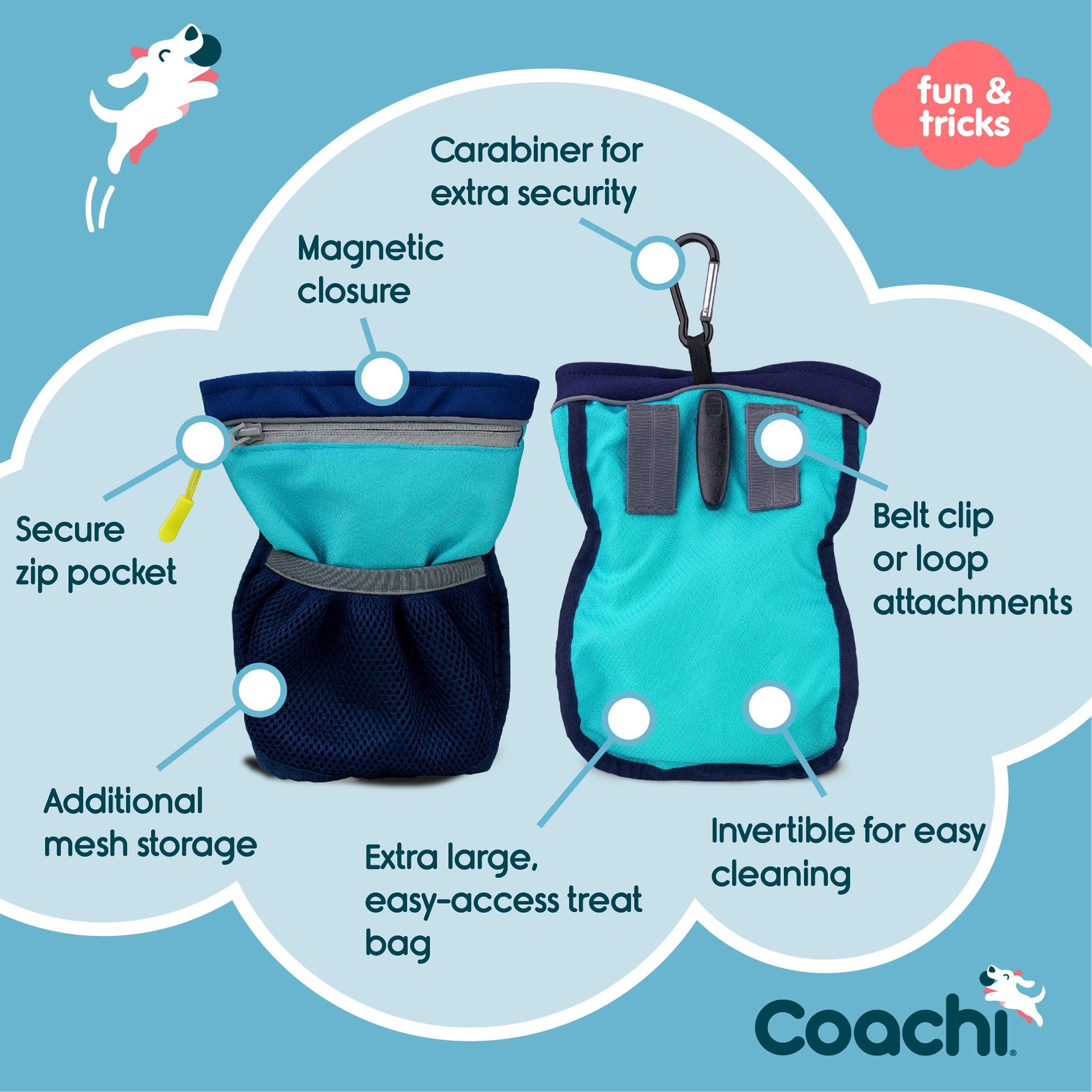 Coachi Train & Treat Dog Bag - Navy & Light Blue
