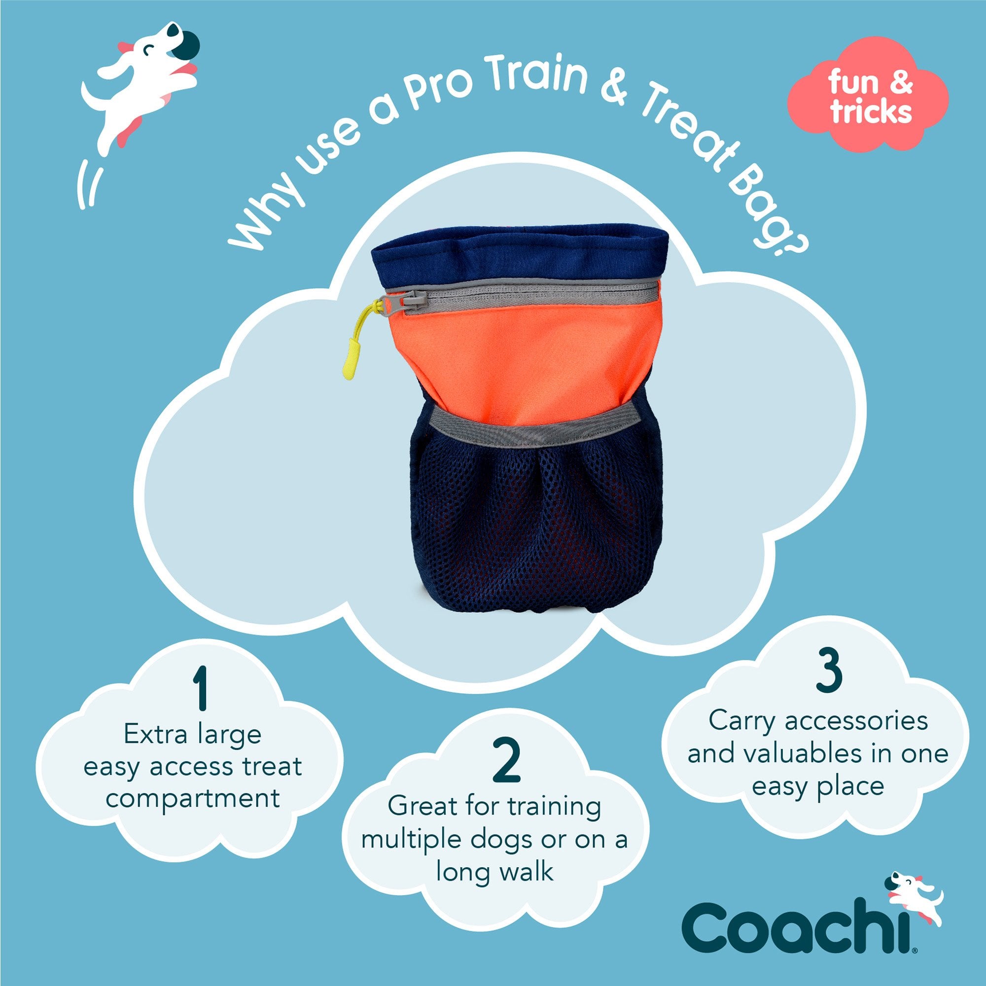 Coachi Train & Treat Dog Bag - Navy & Coral