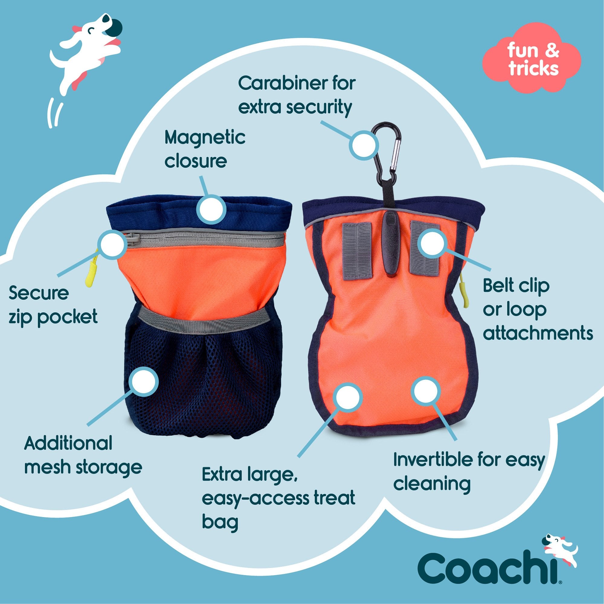 Coachi Train & Treat Dog Bag - Navy & Coral