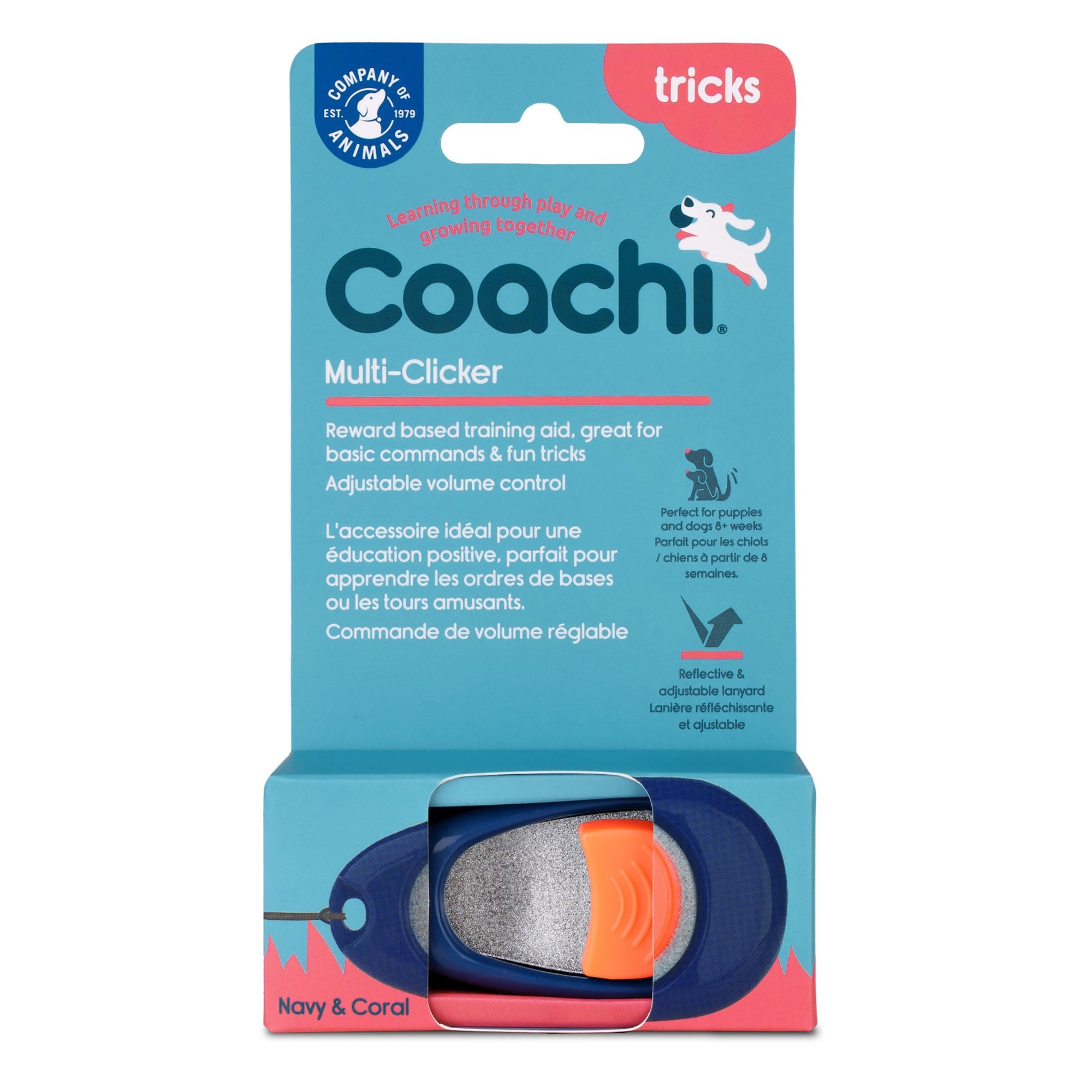 Coachi Multi-Clicker Dog Trainer - Navy/Coral