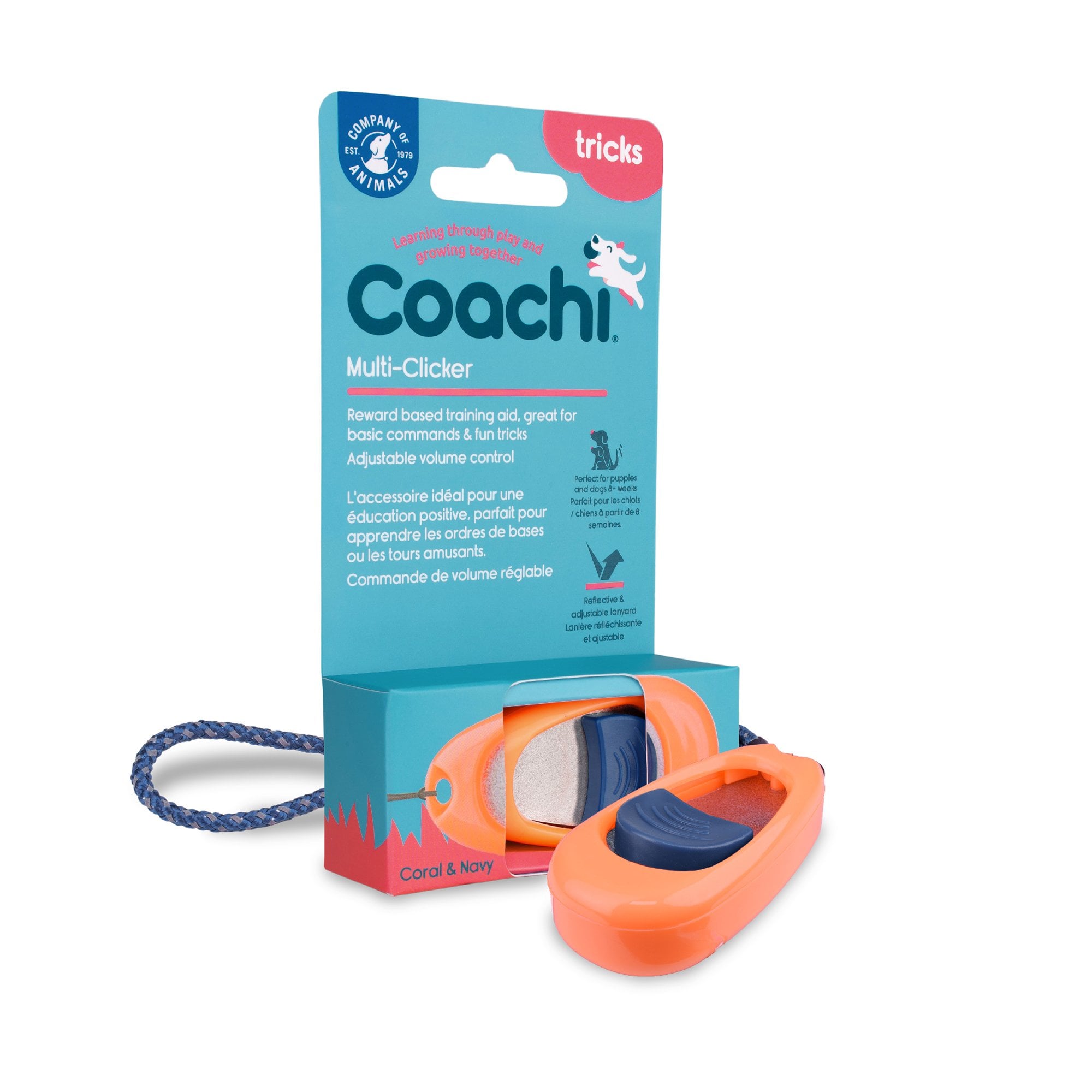 Coachi Multi-Clicker Dog Trainer - Coral/Navy