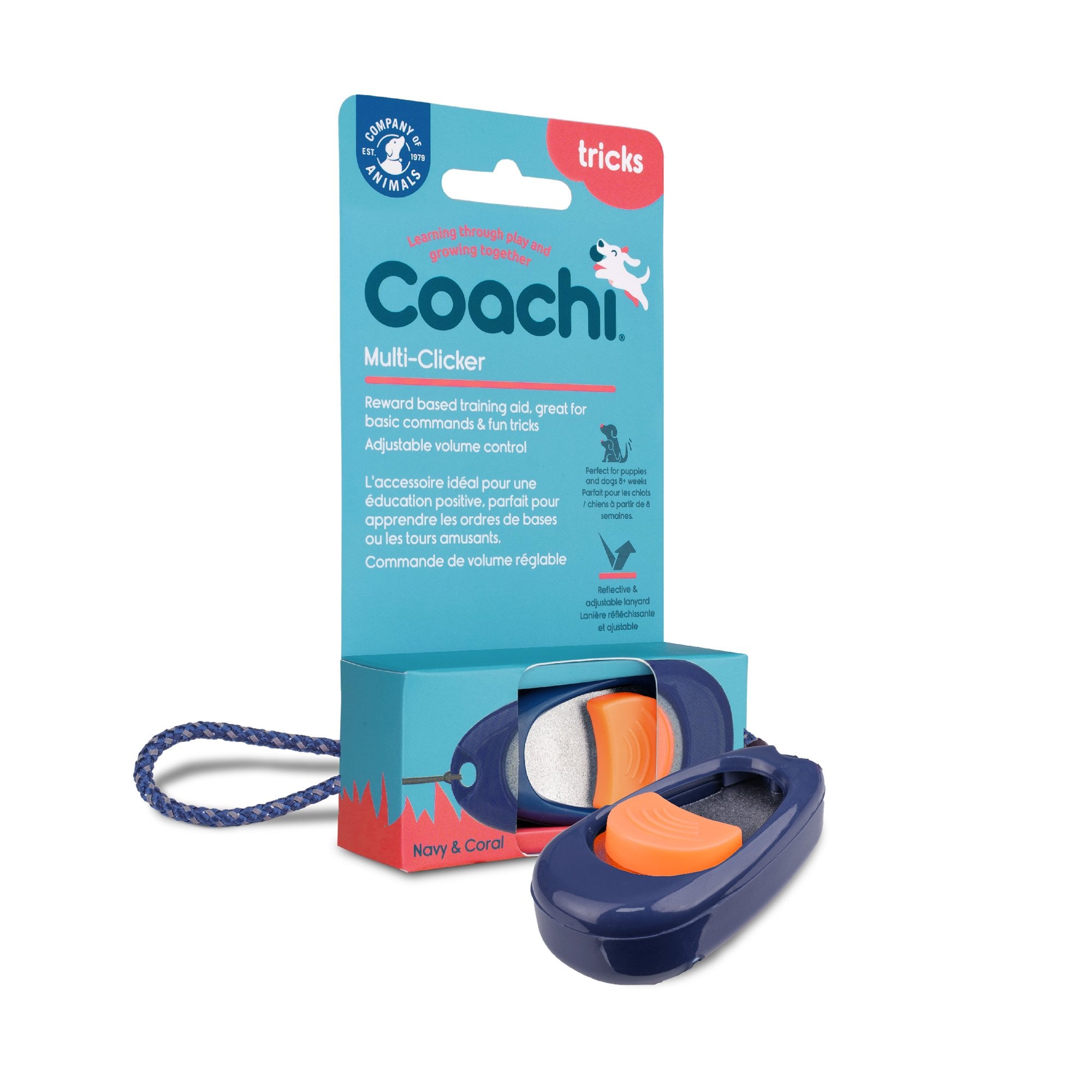 Coachi Multi-Clicker Dog Trainer - Coral/Navy
