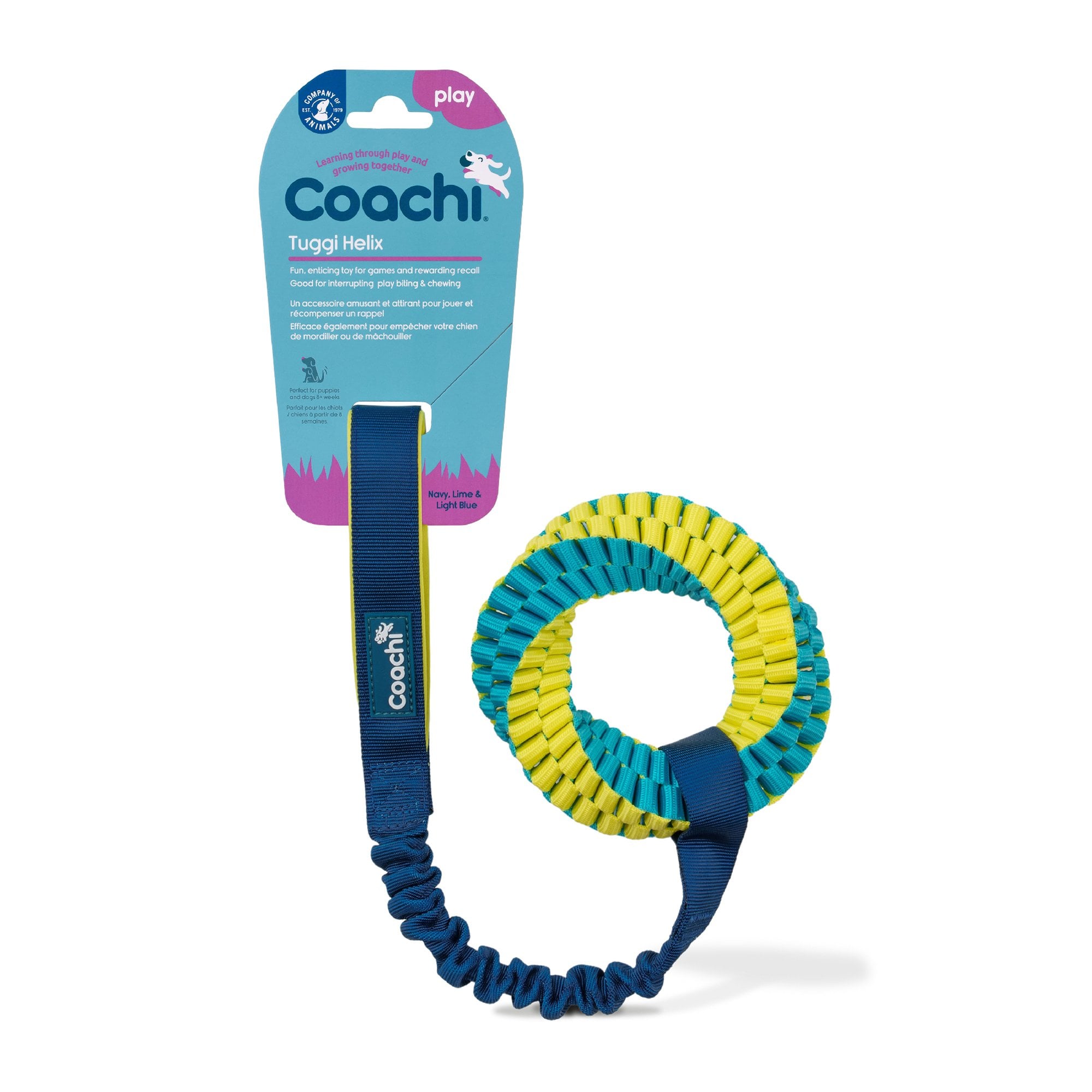 Coachi Tuggi Helix Dog Training Toy - Navy/Lime/Light Blue