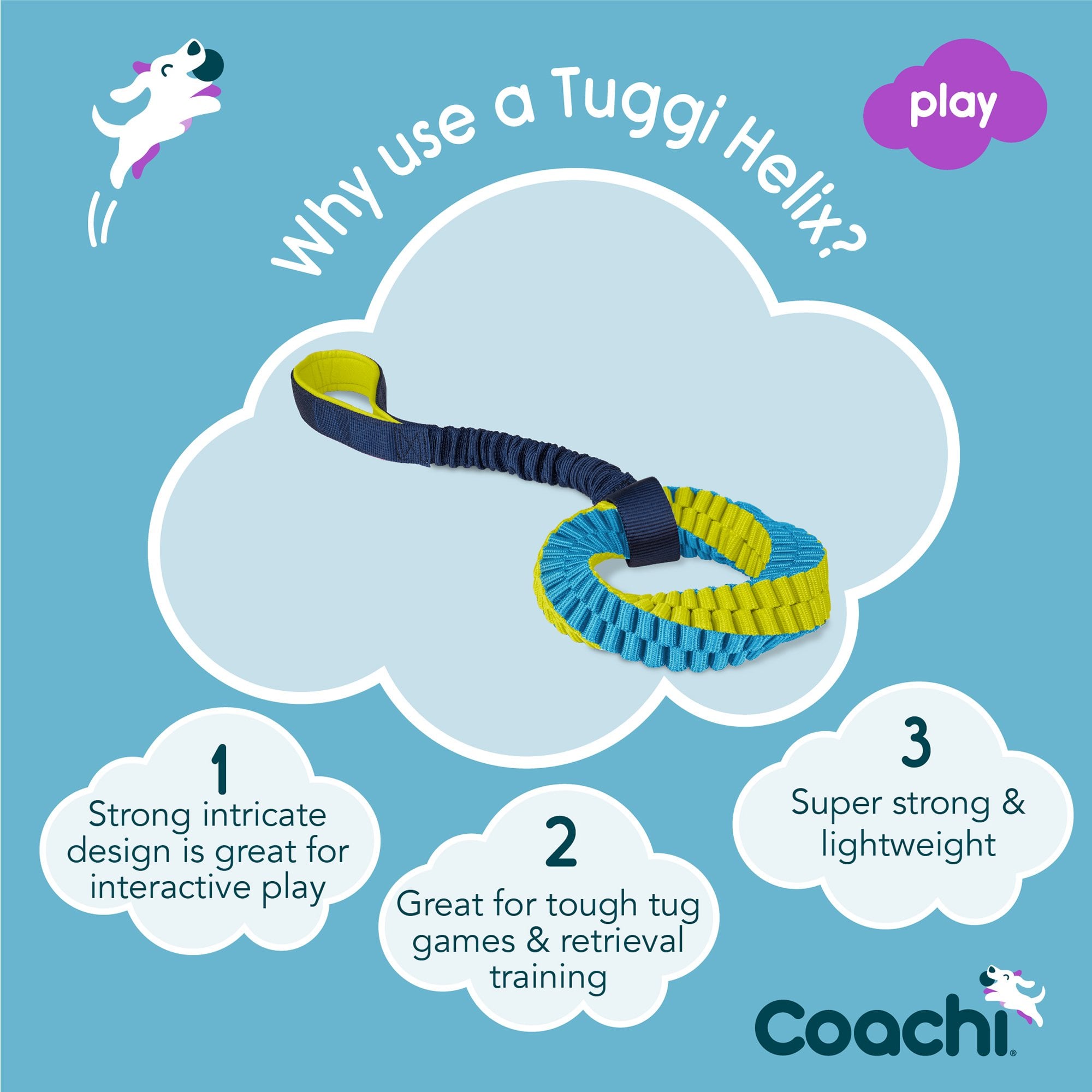 Coachi Tuggi Helix Dog Training Toy - Navy/Lime/Light Blue