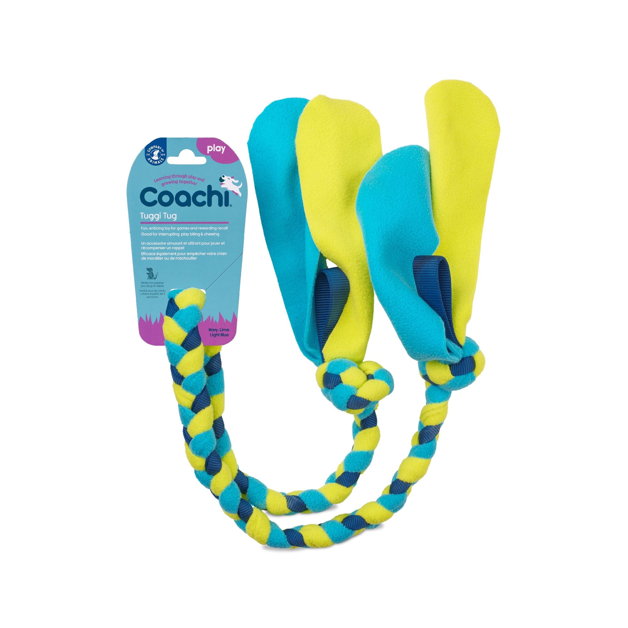 Coachi Tuggi Tug Dog Training Toy - Navy/Lime/Light Blue
