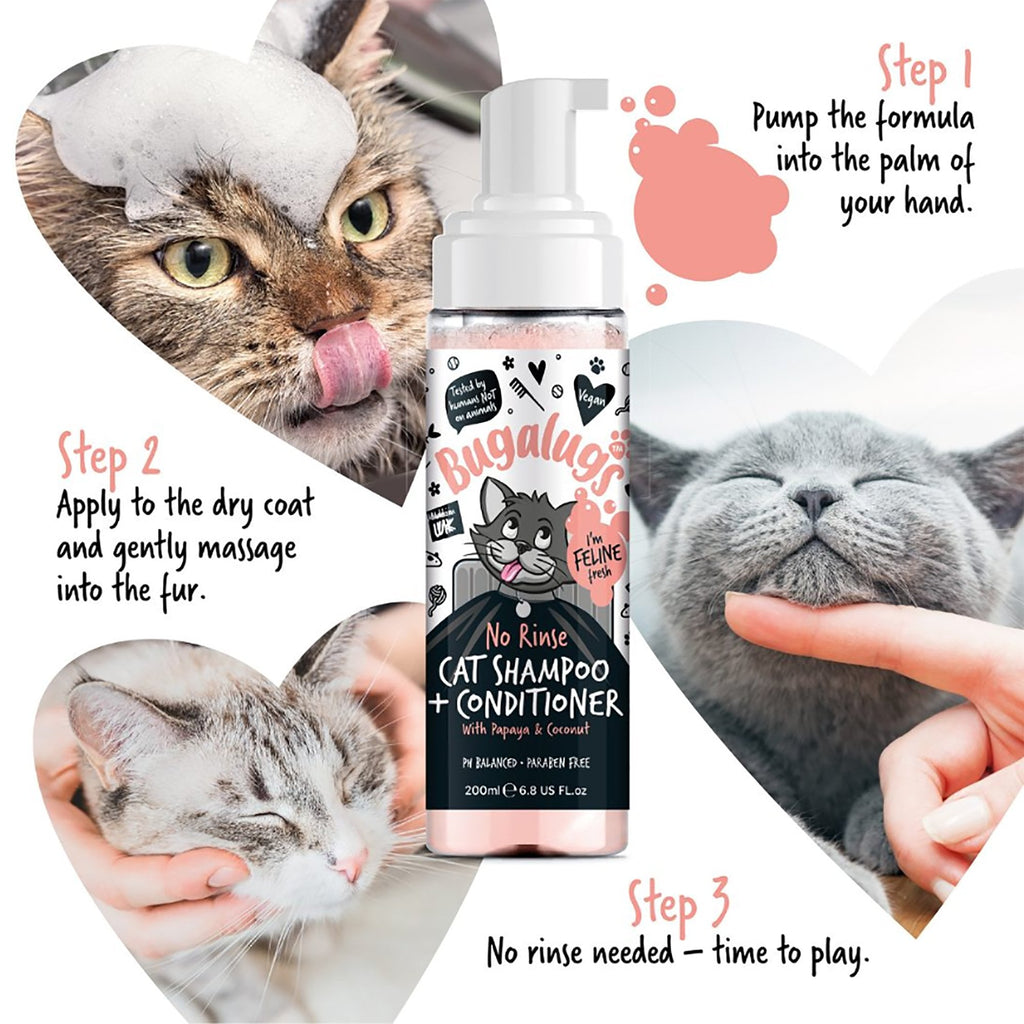 Bugalugs No Rinse Cat Shampoo & Conditioner With Papaya & Coconut 200ml