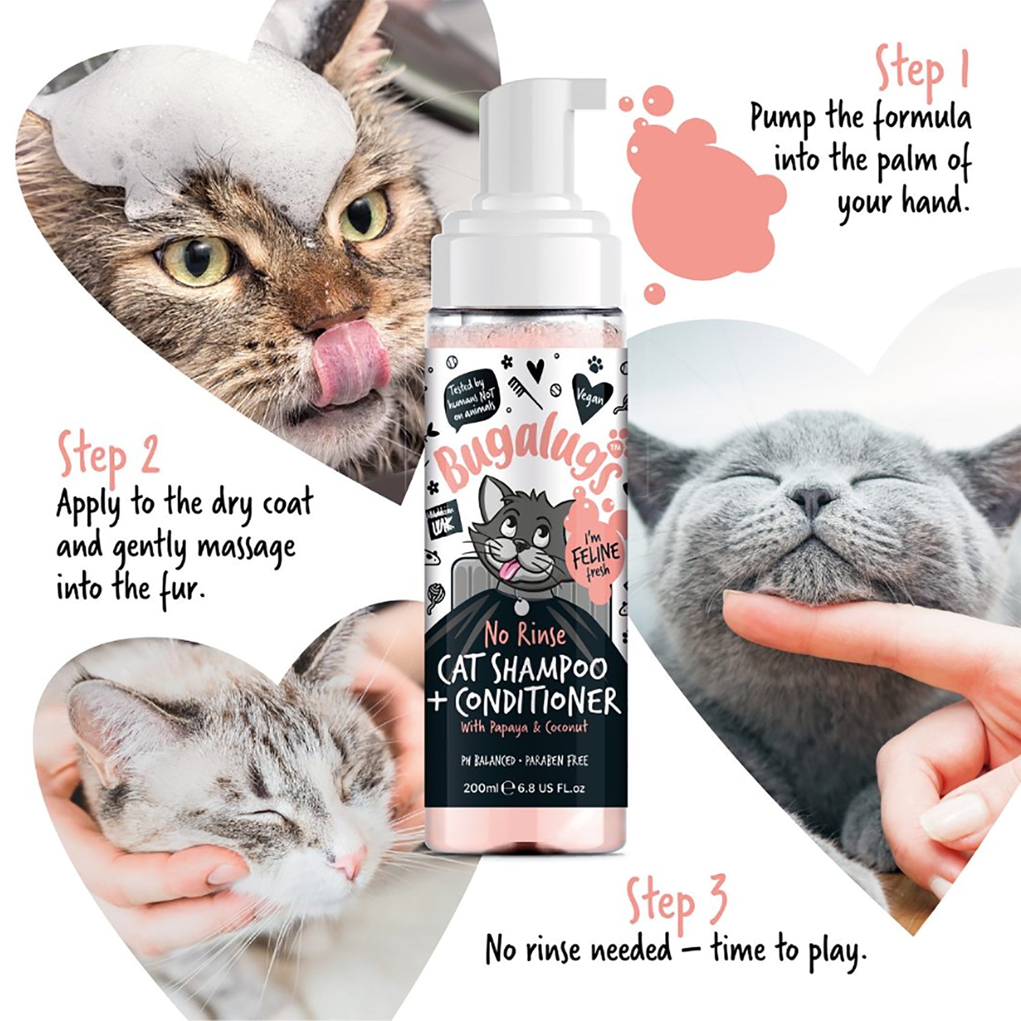 No Rinse Cat Shampoo & Conditioner With Papaya & Coconut 200ml