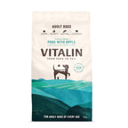 Vitalin dog food package with a scenic design on a white background