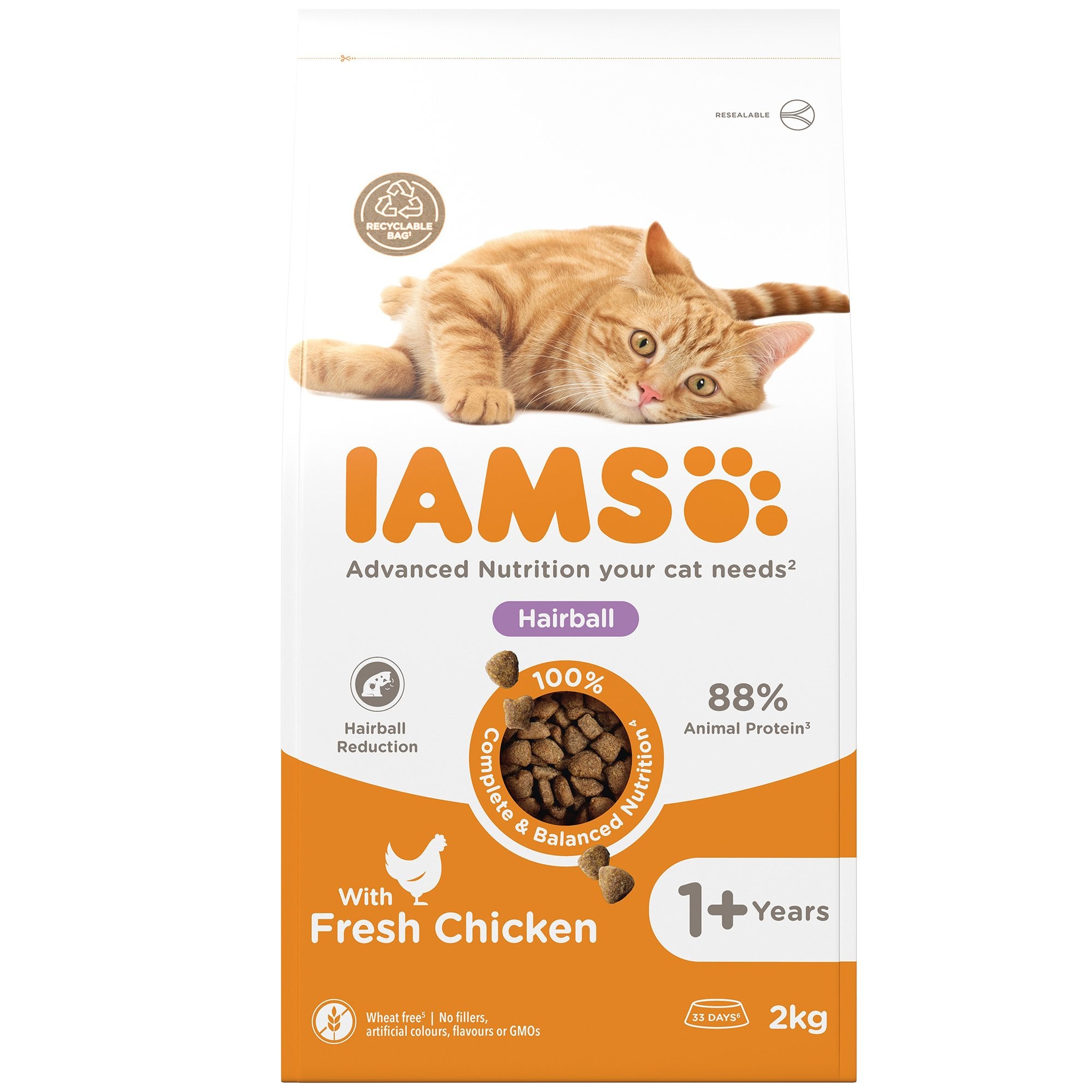 Hairball Adult 1+ Years Cat Food With Fresh Chicken 2kg