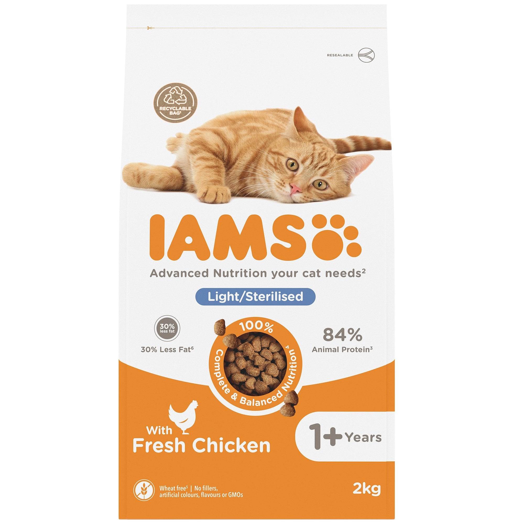 Light/Sterilised Adult 1+ Years Cat Food With Fresh Chicken 2kg