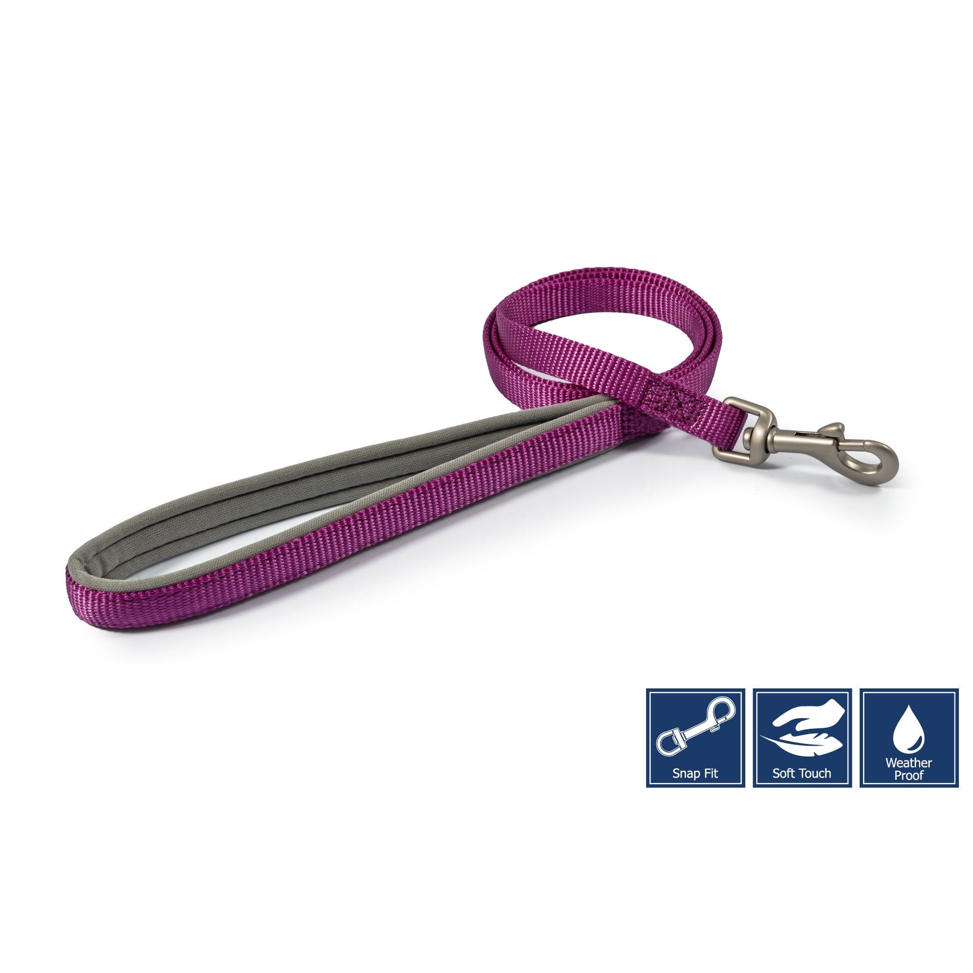 Viva Padded Snap Dog Lead Purple 100 x 1.9cm