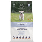 Dog food package for Sporting Puppy with a puppy running on grass