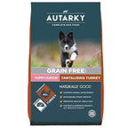 Autarky grain-free puppy/junior dog food package with a puppy on the label.