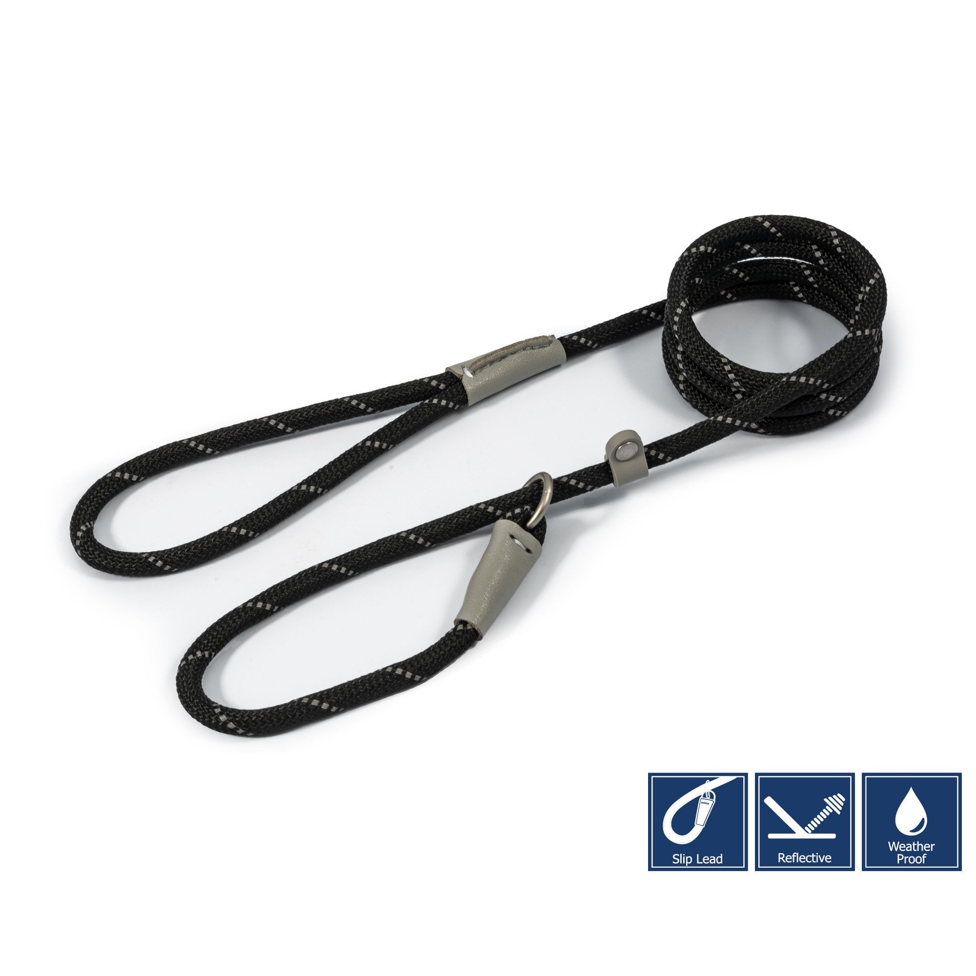 Ancol Viva Rope Slip Lead Black 150cm x 0.8cm