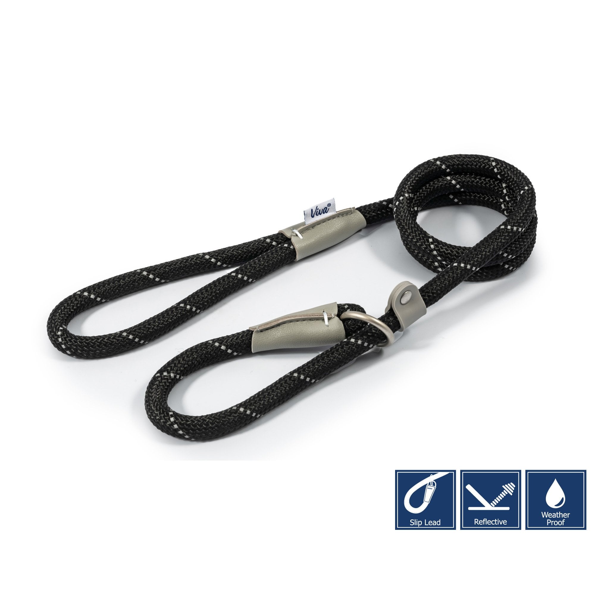 Ancol Viva Rope Dog Slip Lead Black 120 x 1.2cm