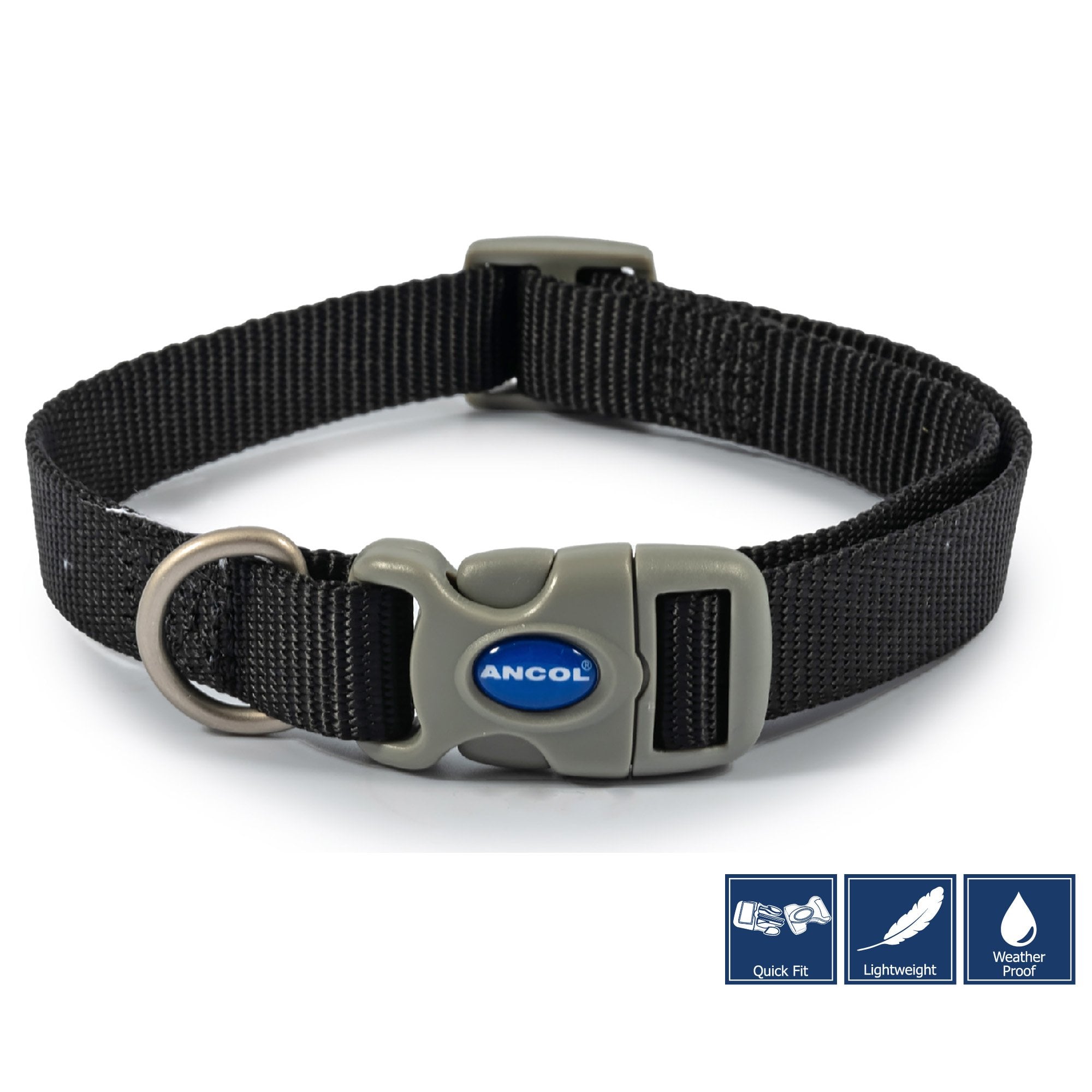 Ancol Viva Quick Fit Adjustable Dog Collar Black Size 1-2 (20-30cm)