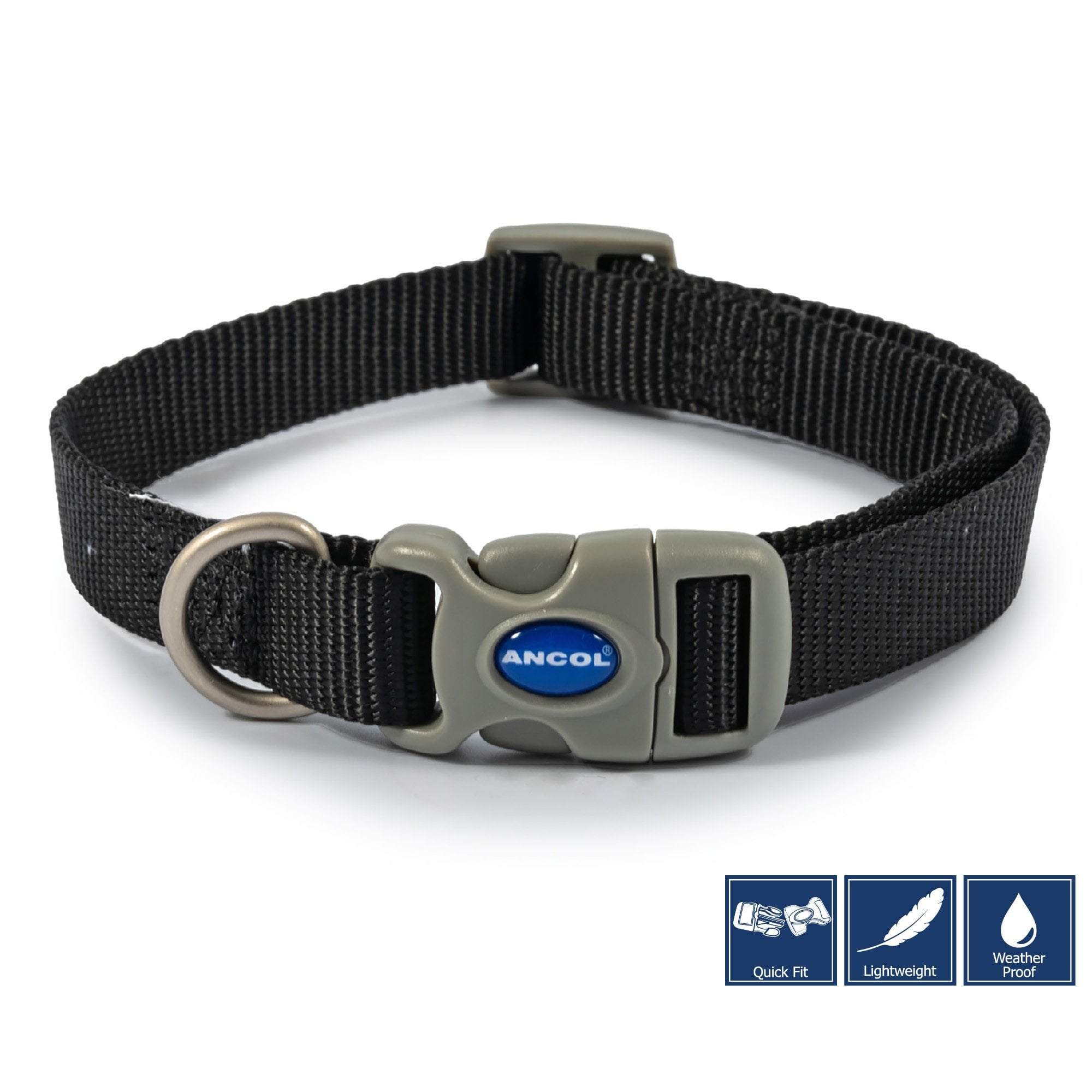 Ancol Viva Quick Fit Adjustable Dog Collar Black Size 2-5 (30-50cm)