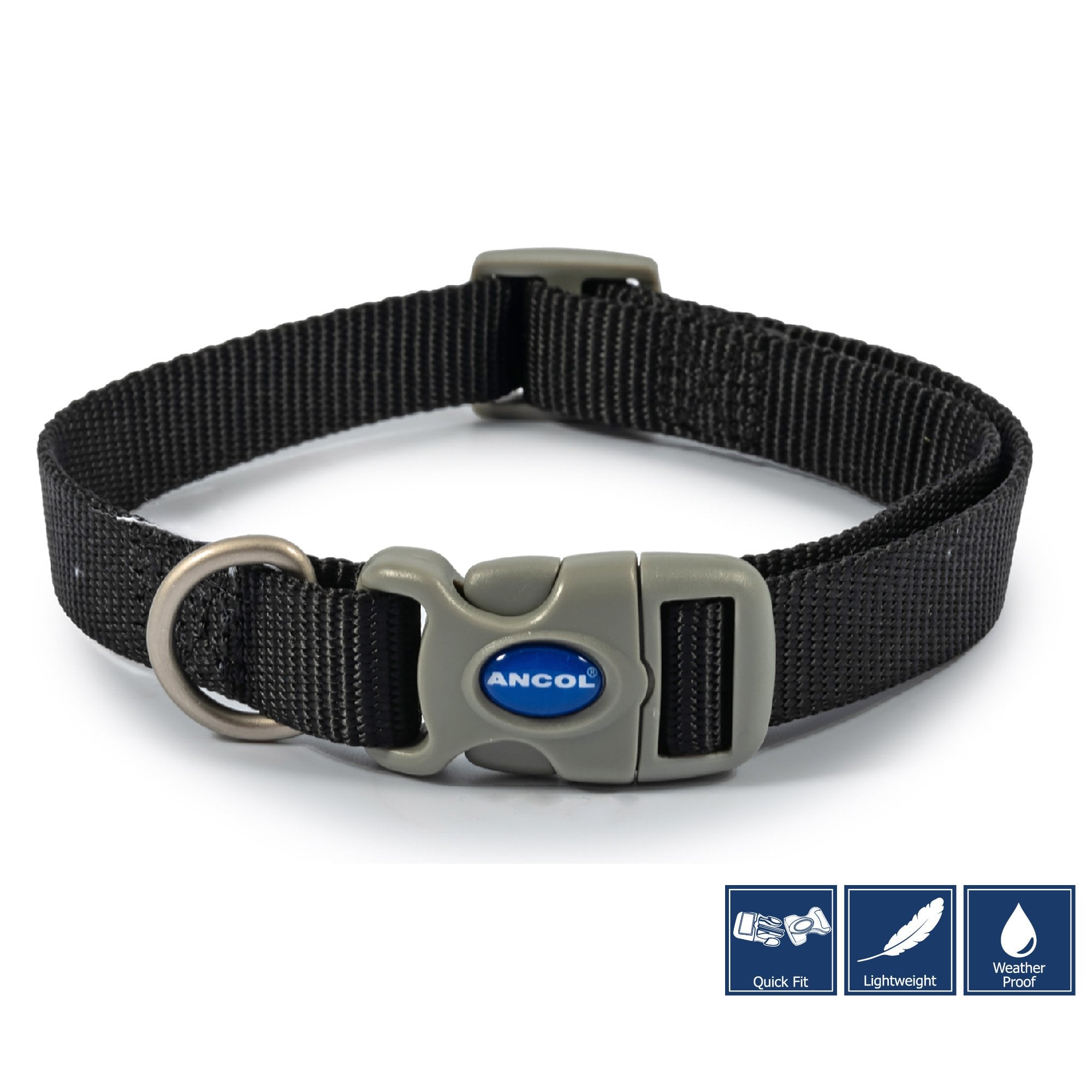 Ancol Viva Quick Fit Adjustable Dog Collar Black - Size 5-9 (45-70cm)
