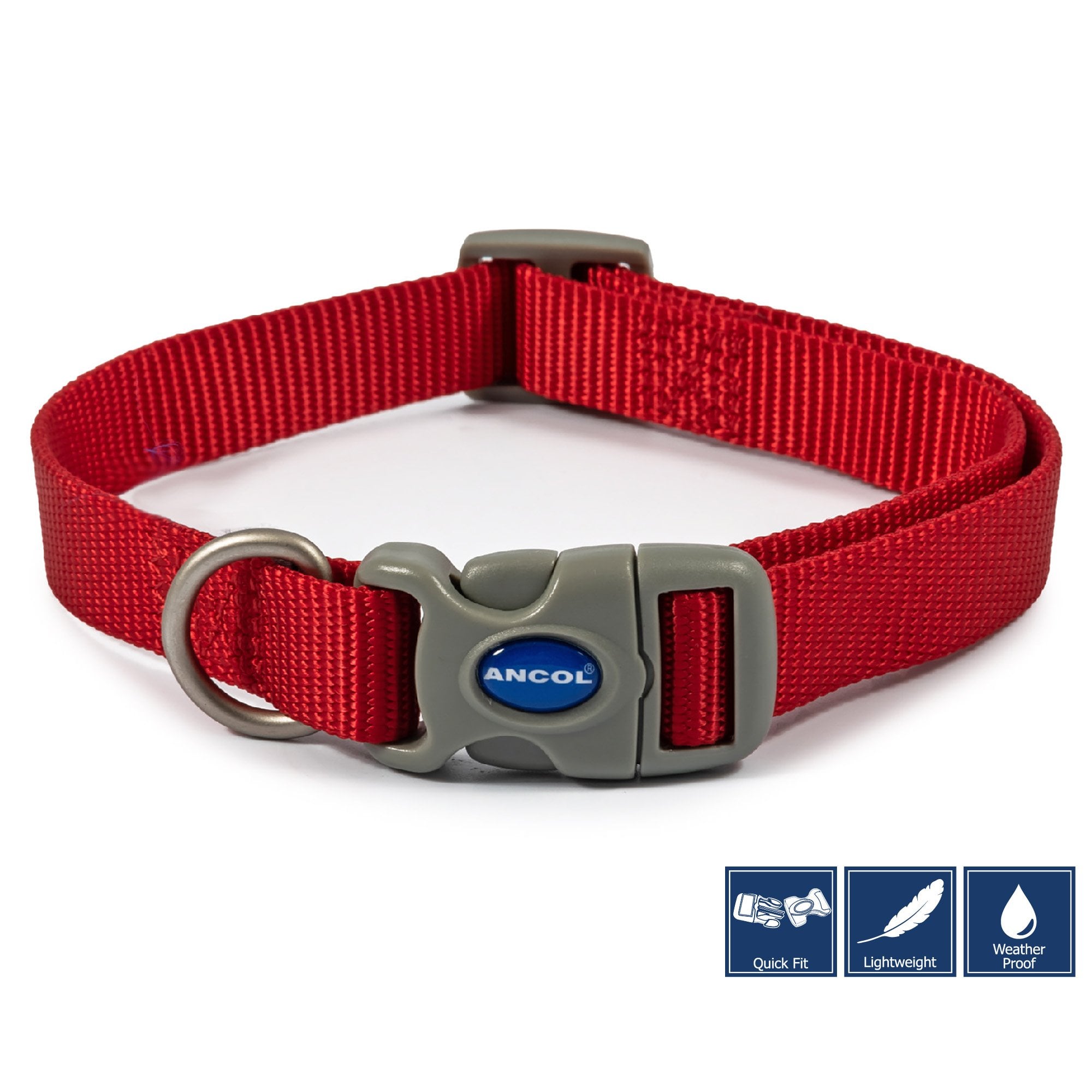 Ancol Viva Quick Fit Adjustable Dog Collar Red - Size 5-9 (45-70cm)