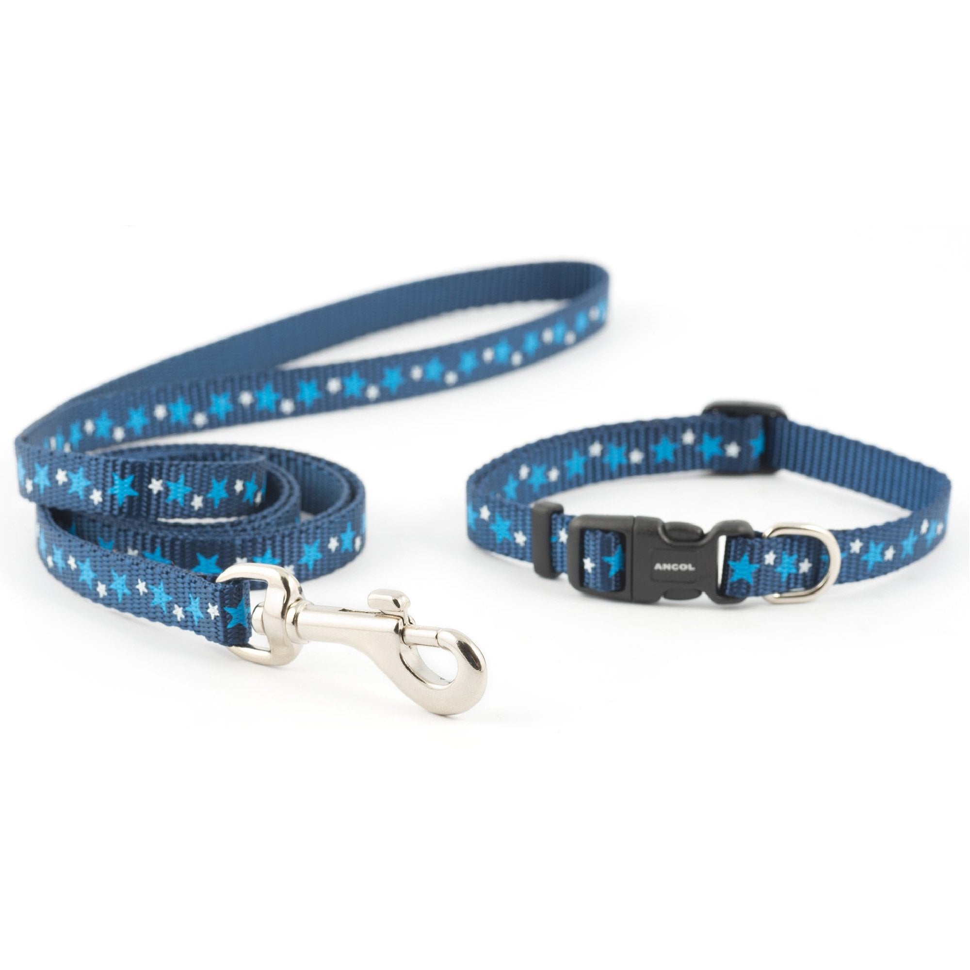Ancol Small Bite Stars Collar & Lead Set - Blue