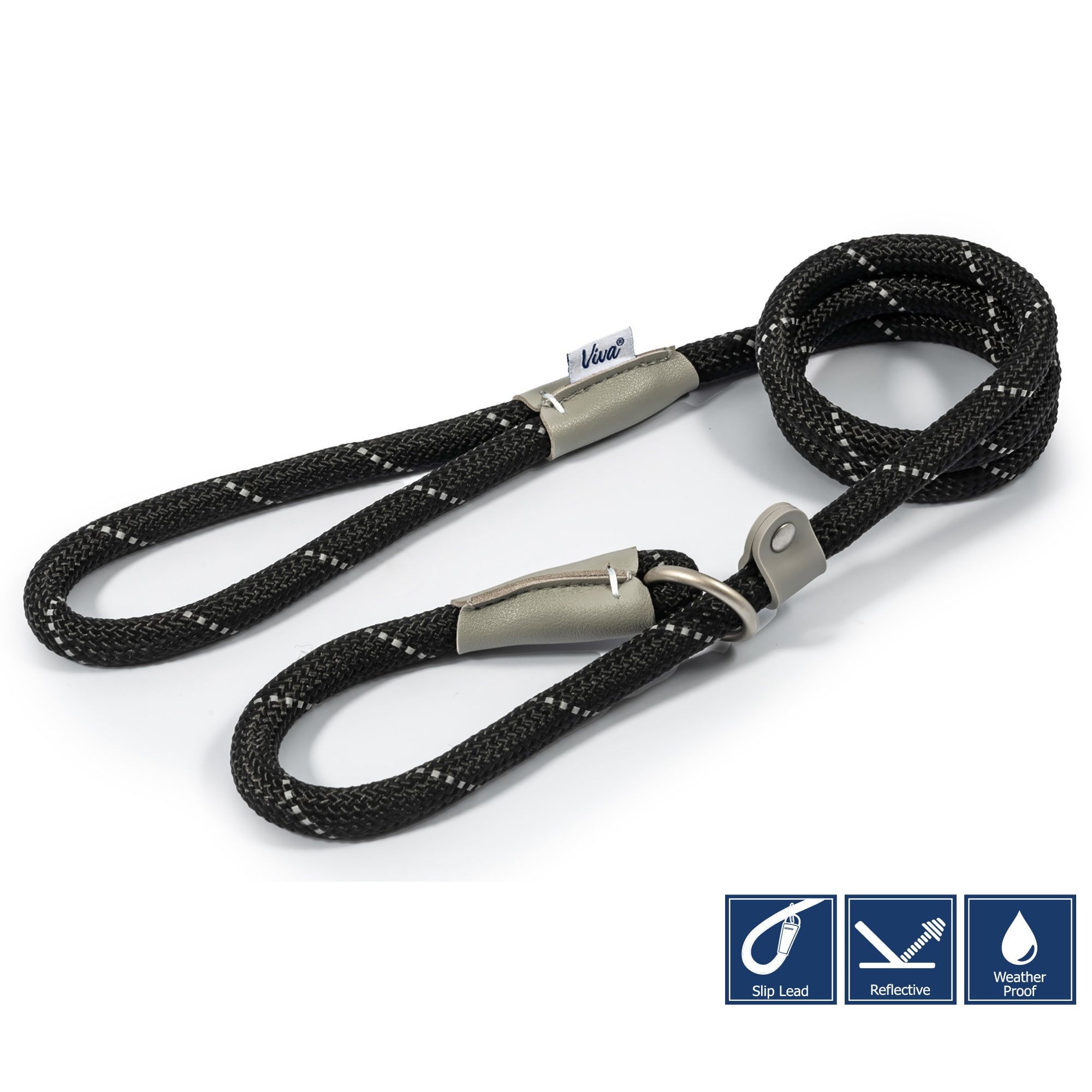 Viva Rope Slip Dog Lead Black 150 x 1.2cm