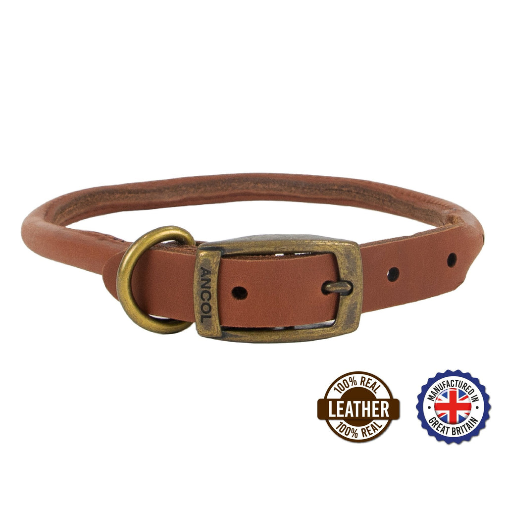 Ancol Latigo Round Leather Collar - Chestnut
