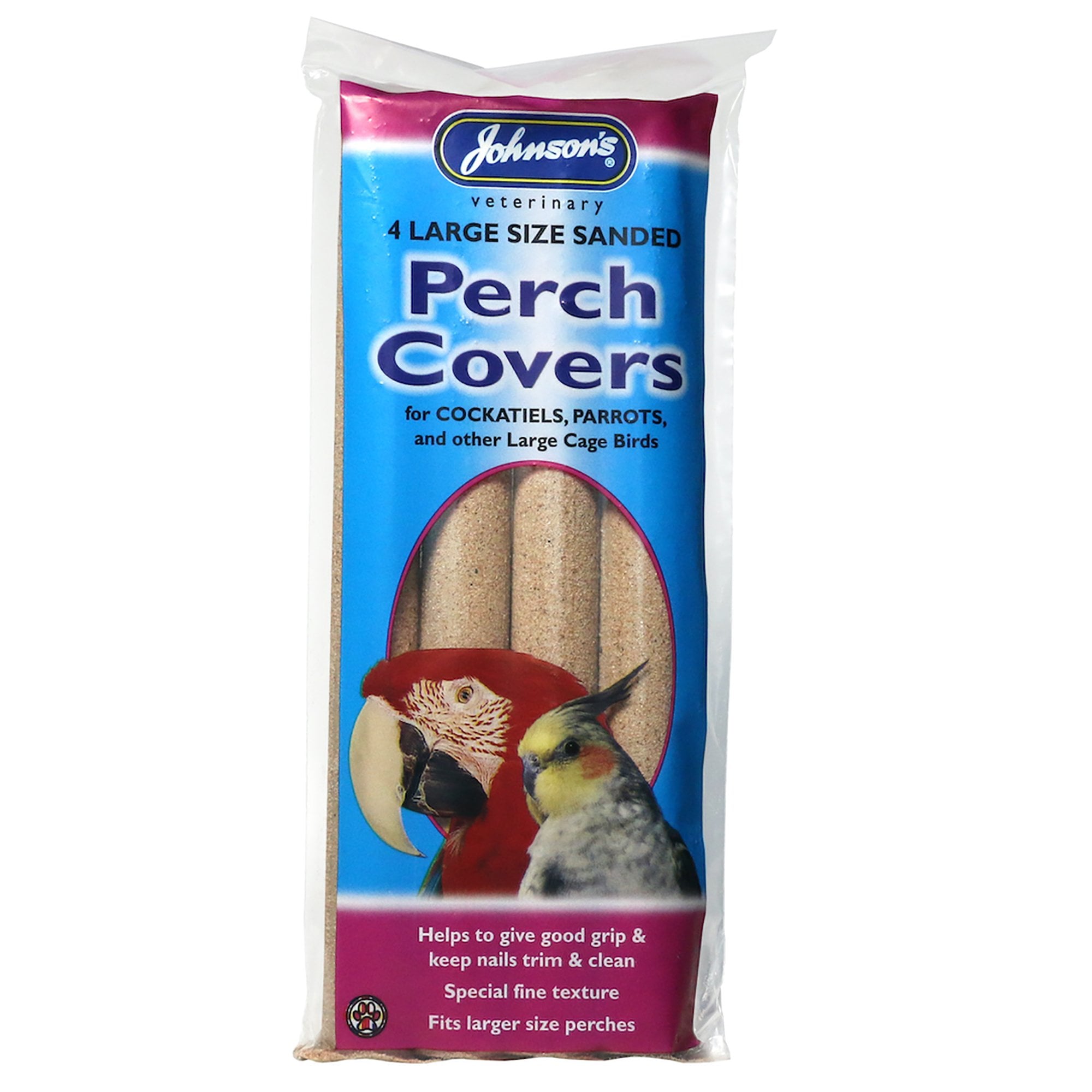 Johnson's Veterinary Cockatiel & Parrot Large Sanded Perch Covers - 4 Pack