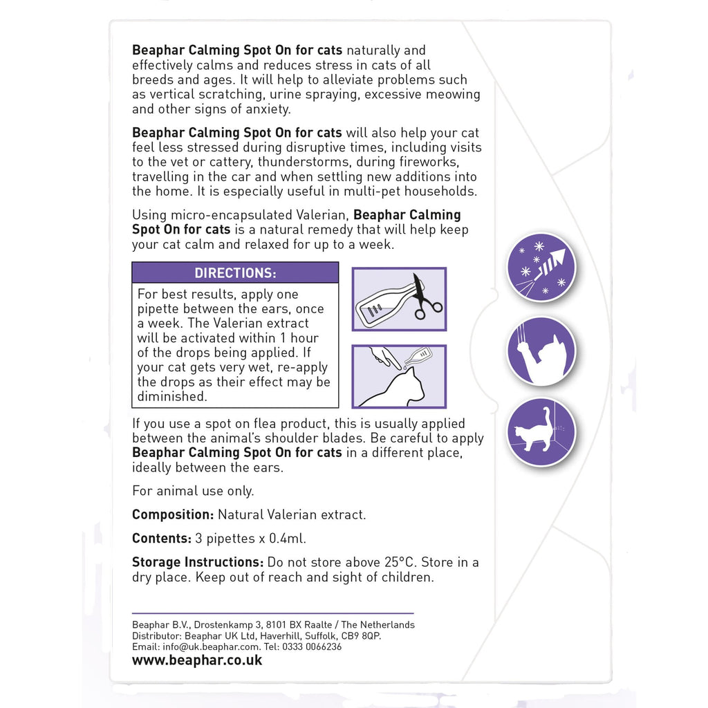 Beaphar Herbal Calming Spot On For Cats – 3 Pipettes