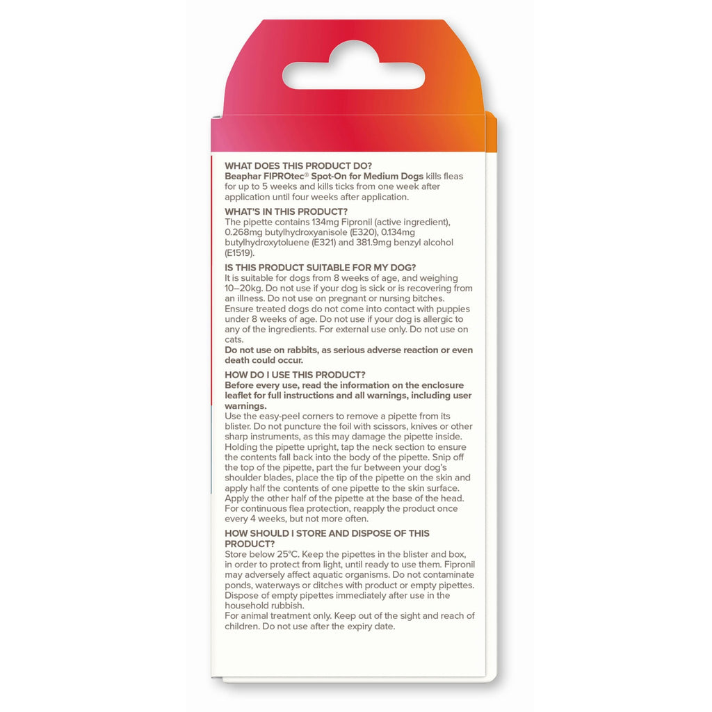 Beaphar FIPROtec Flea & Tick Spot-on For Dogs (10-20kg) - 1 Pack