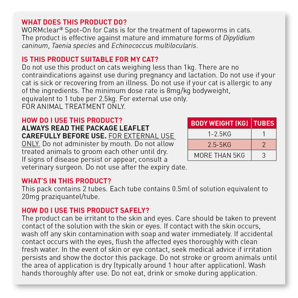 WORMclear Worming Spot-On For Cats - 2 Pack