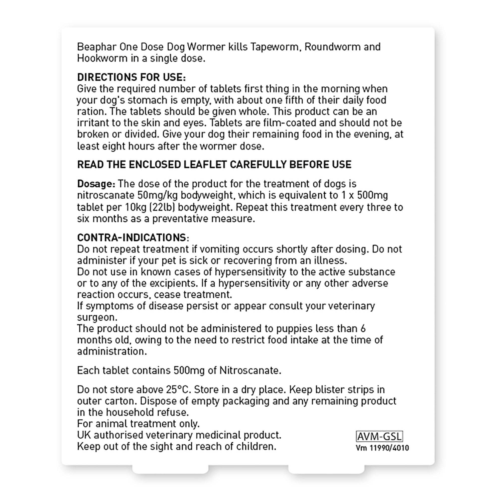 One Dose Worming Tablets for Dogs (6-40kg) - 4 Pack